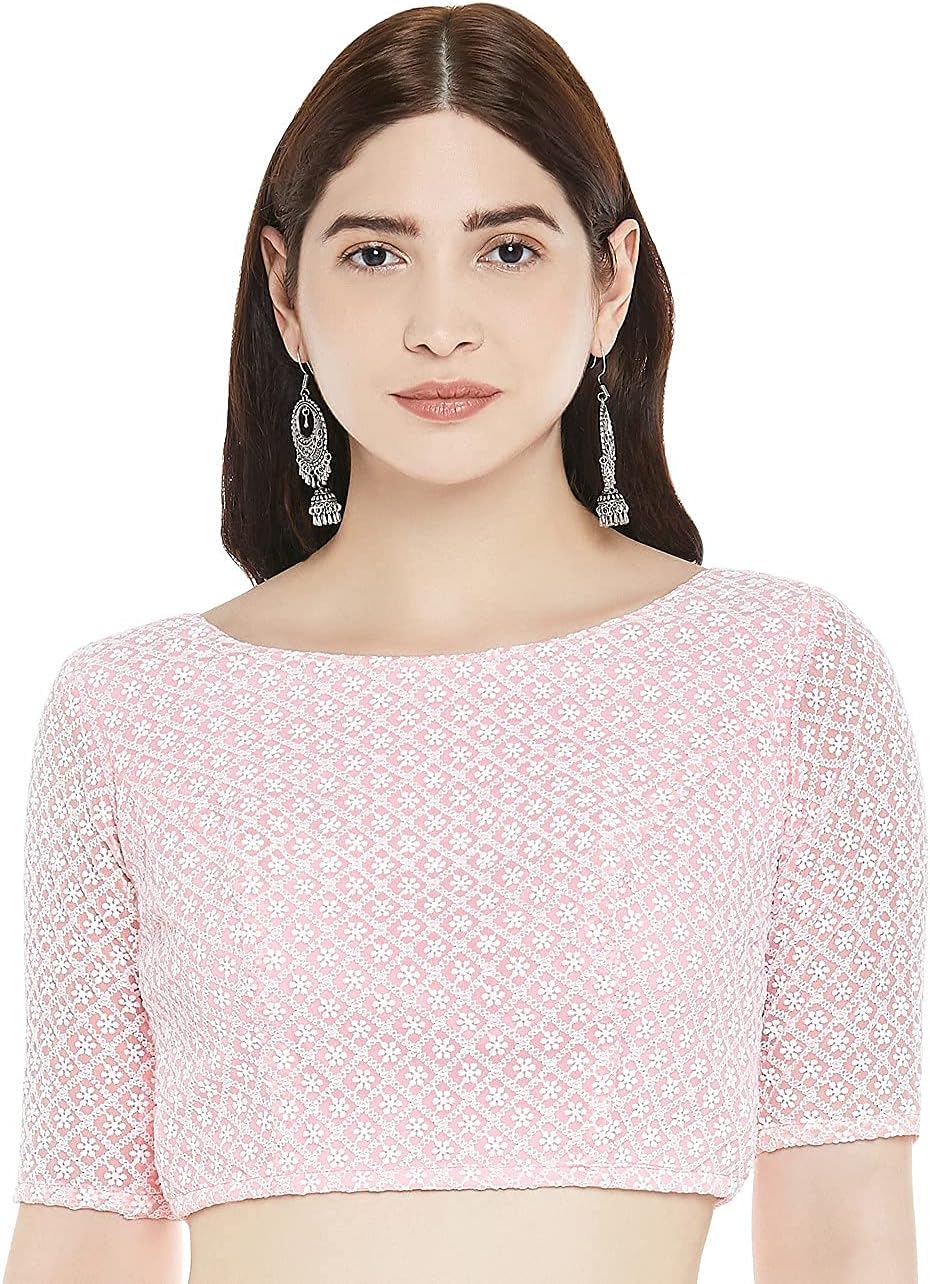 Studio ShringaarWomen's Chikankari Saree Blouse with Elbow Sleeves