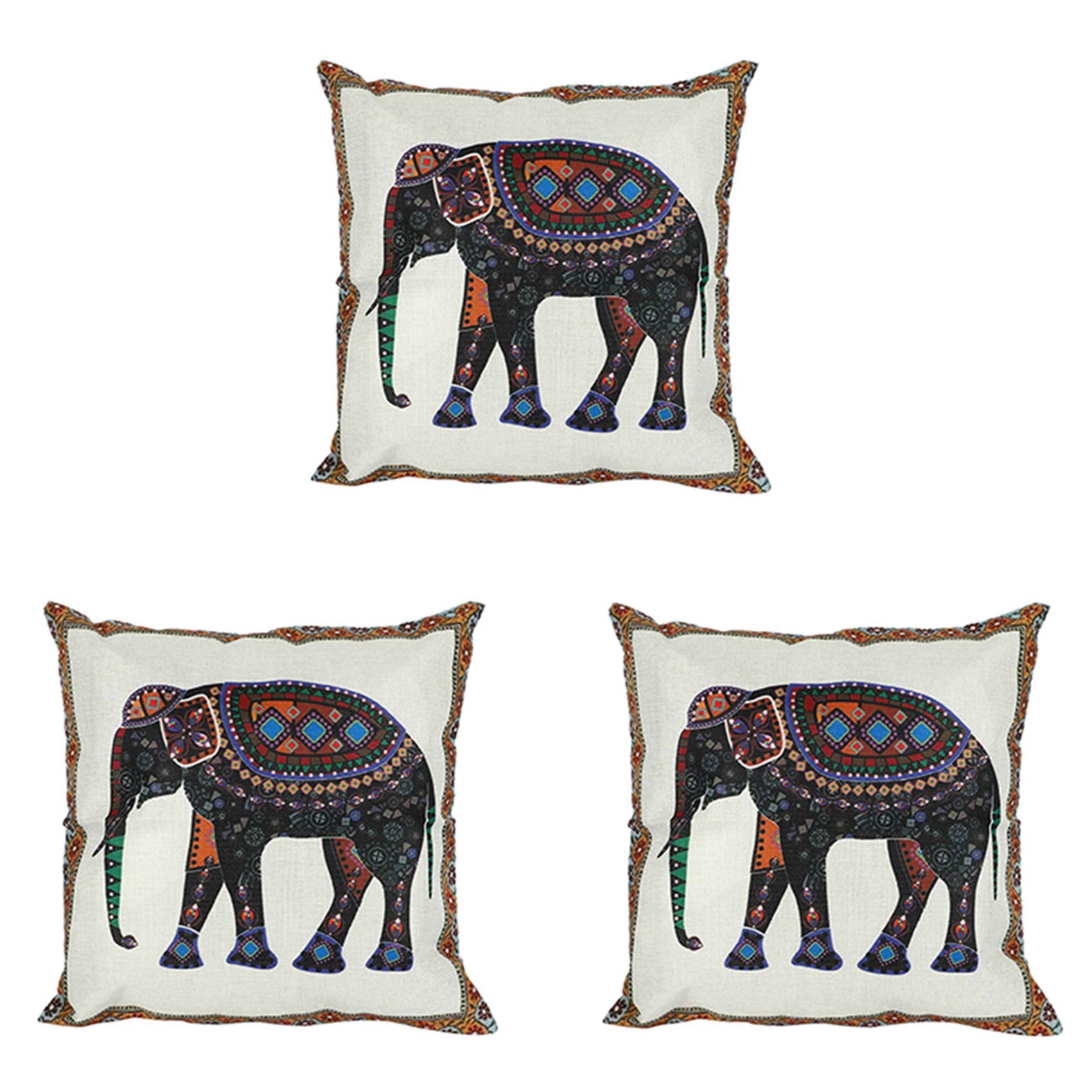 Hndhbfgrt 3X Indian Knitted Elephant Cotton Linen Throw Pillow Case Cushion Cover Decor