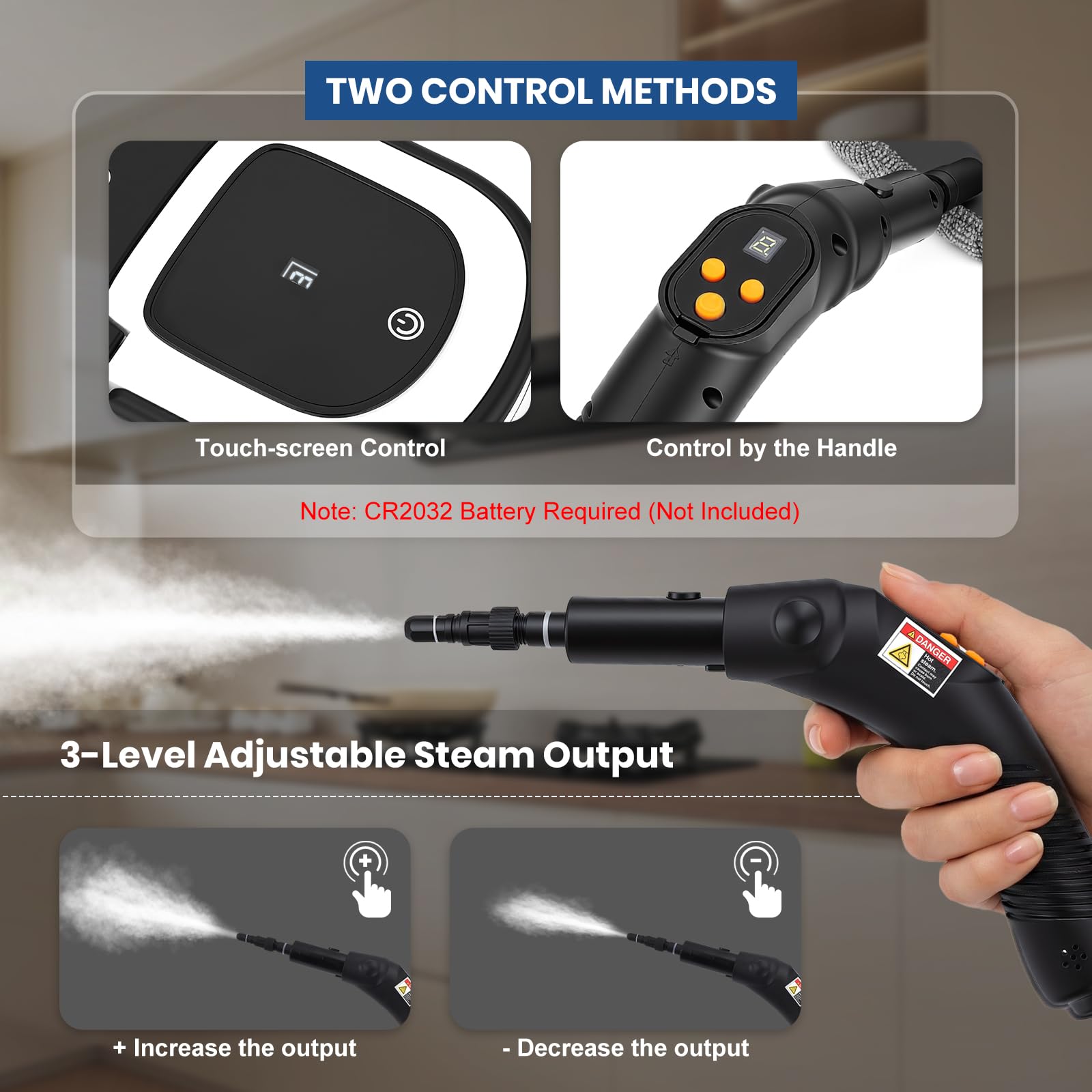 Limpiador a Vapor Hogar 1500W 3Bar 1,6L incluye accesorios y cable de | 105°C en 15s, 3 niveles, limpiador multiusos sin químicos, kit: suelos, ventanas, sofás, coche. Portátil, seguro, ligero.