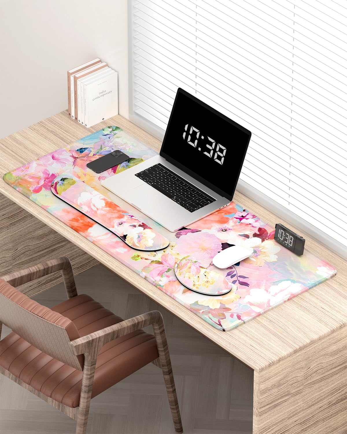 Auhoahsil Large Mouse Pad with Wrist Rests for Keyboard & Mouse, Thick Soft Ergonomic Memory Foam Wrist Supports, Big & Long Desk Mat 35.5 x 15.7 in, for Office Gaming Computer, Pink Flowers image 2