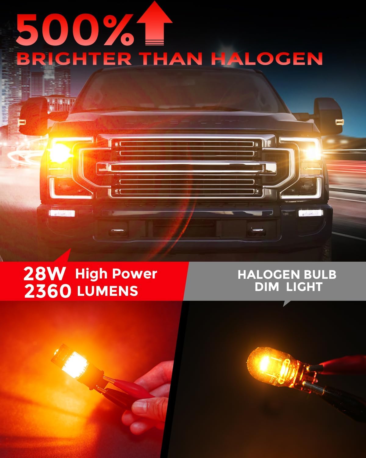 4257 4257NA Amber LED Turn Signal Bulbs, CANBUS Error Free,No Hyper Flash - 1860-SMD Chips Powerful & Super Bright with Cooling Fan - CK & Standard Socket Plug-and-Play