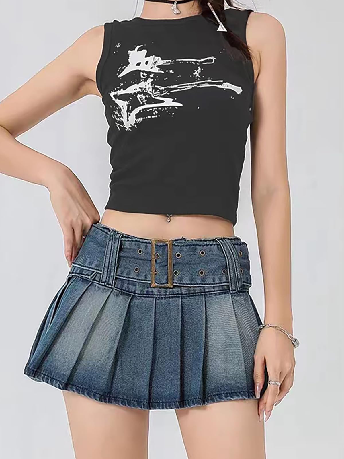 LQI Women's Tank Tops, Guitar Ribbed Summer Tops Sleeveless Y2K Crop Tops: Medium C Grey