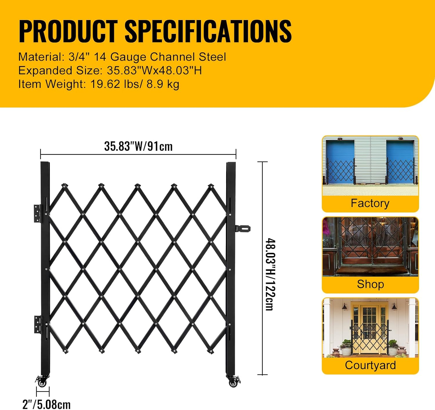 Expandable Garden Fence, Portable Barricade Gate with Casters, Flexible Fence Mobile Barricade Safety Barrier, Fence Gate Adjustable,35.83"Wx48.03"H