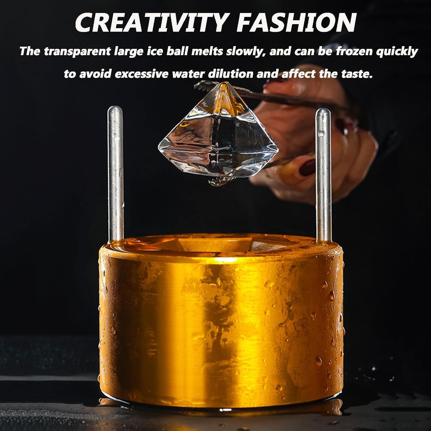 Eiskugel-Presse, Diamond Ice Ball Maker, 7.5x6cm Diamond Ice Cube, Kein Strom Erforderlich, Thermisch Leitfähig, Ice Ball Making Mold, Stärkung Der Visuellen Erfahrung, Für Chilling Cocktails, Whiskey