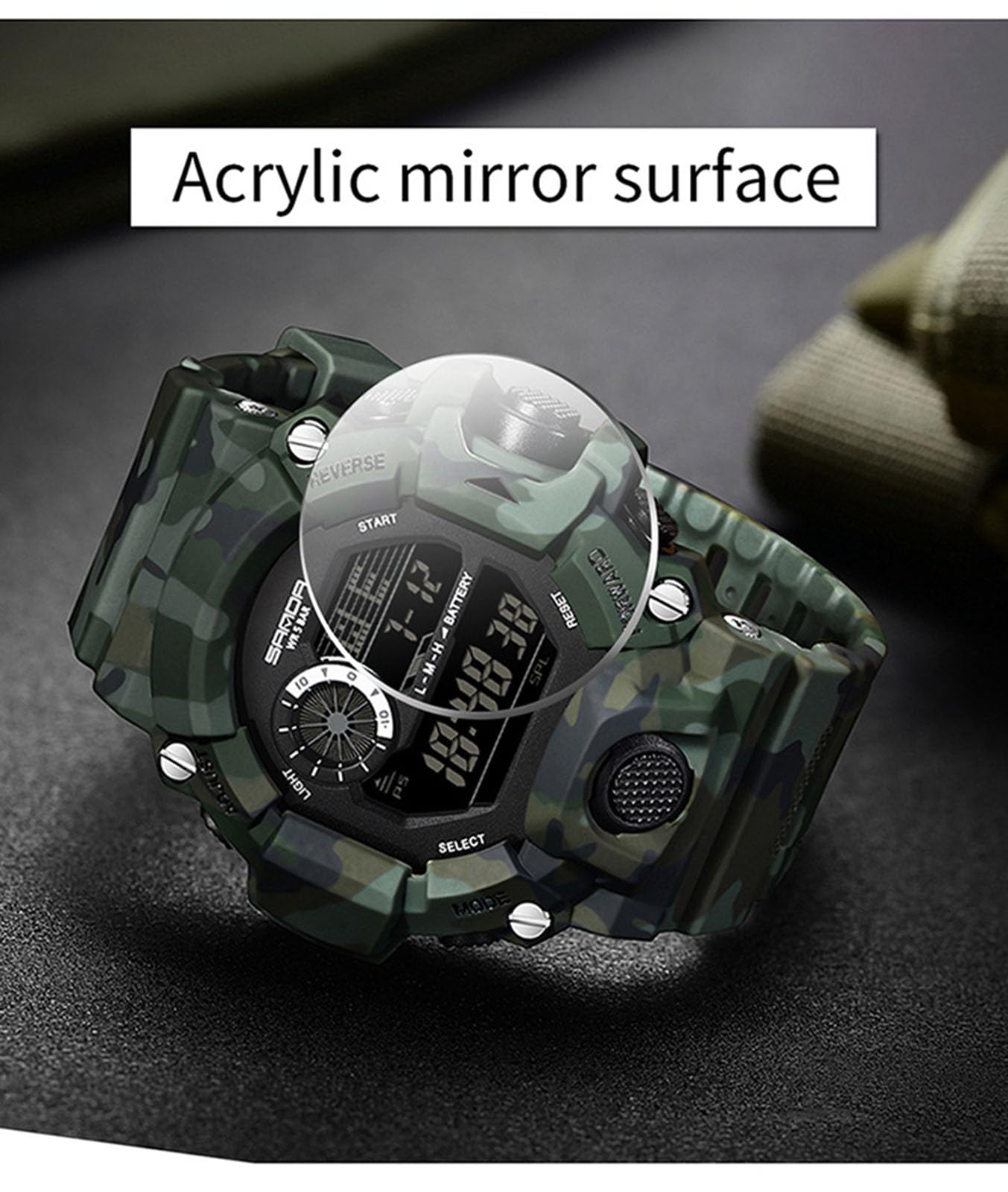 Orologio digitale da uomo a LED, impermeabile, elettronico, sportivo, militare, cinturino in silicone, sveglia, cronometro, camouflage Camouflage Green