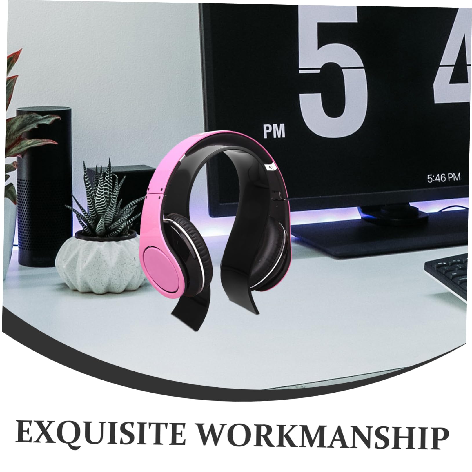 SHINEOFI 4 Piezas soporte para auriculares soporte de auriculares colgador de auriculares Gancho para auriculares soporte de escritorio para auriculares Acrílico Black