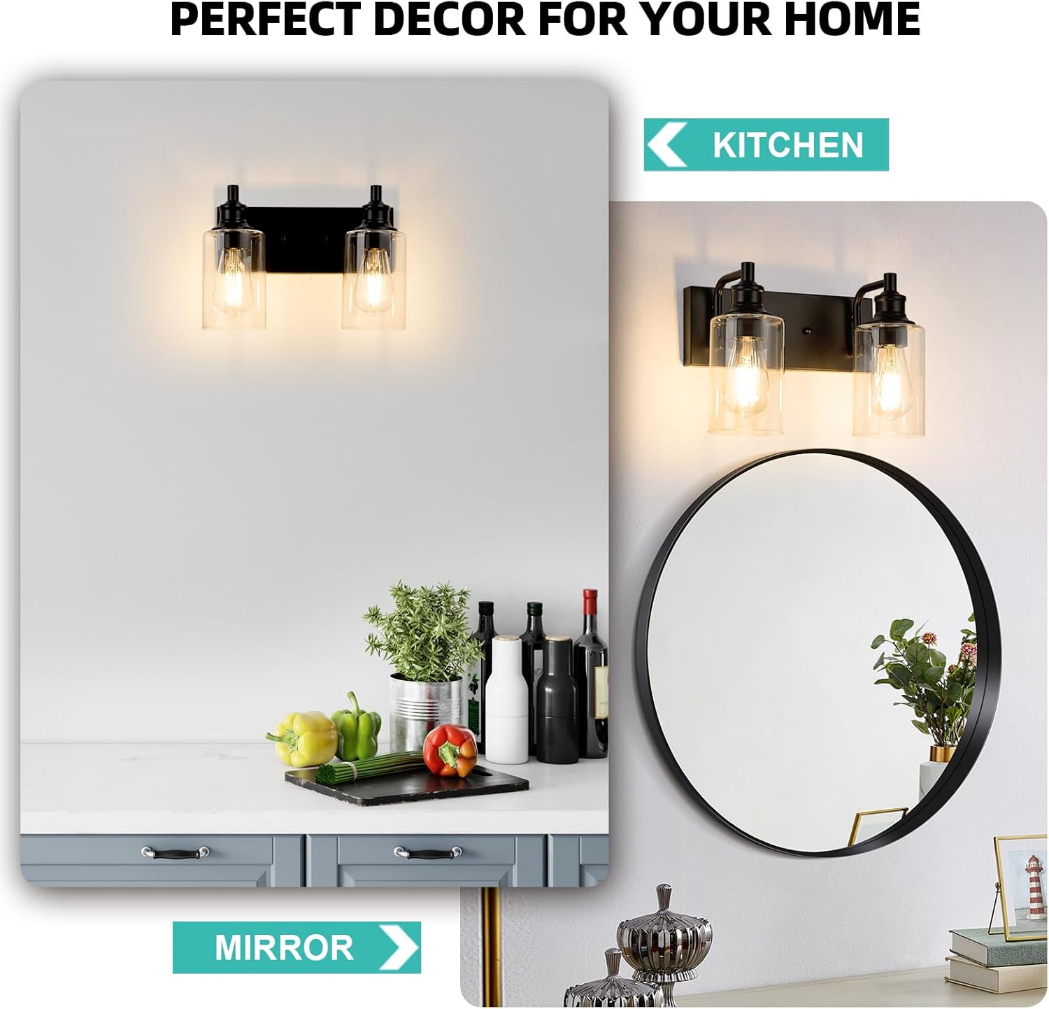 2-Light Bathroom Light Fixtures Modern Black Vanity Lights for Bathroom Lighting Fixtures Over Mirror for Cabinet Mirror Bedroom Hallway