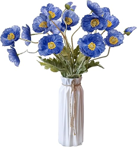 Flores artificiales, 5 piezas de amapolas, flores artificiales de seda para el hogar, oficina, boda, decoración al aire libre (azul marino)