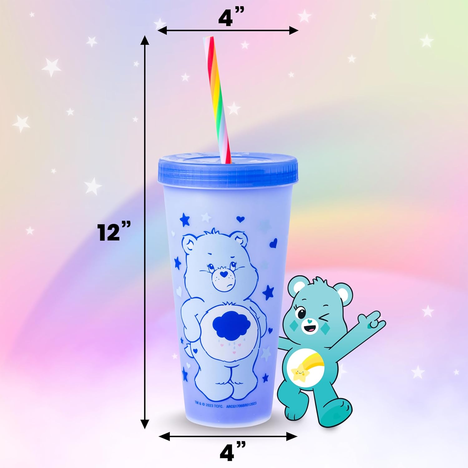 Silver Buffalo Care Bears Hearts and Stars 4 Pack Plastic Color Changing Tumblers with Rainbow Swirl Straws Featuring Tenderheart, Funshine, Cheer, and Grumpy Bear 24 Ounces - Image 4