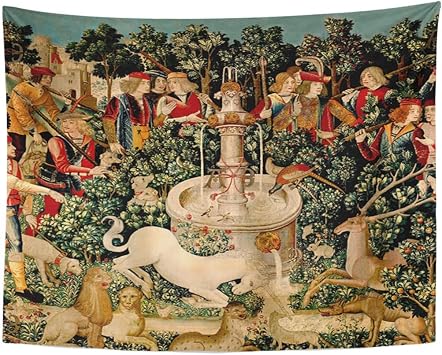 Semtomn Tapestry Artwork Wall Hanging Unicorn Tapestries Medieval Hunt Found Mythical Creatures 60x80 Inches Home Decor Tapestries Mattress Tablecloth Curtain Print