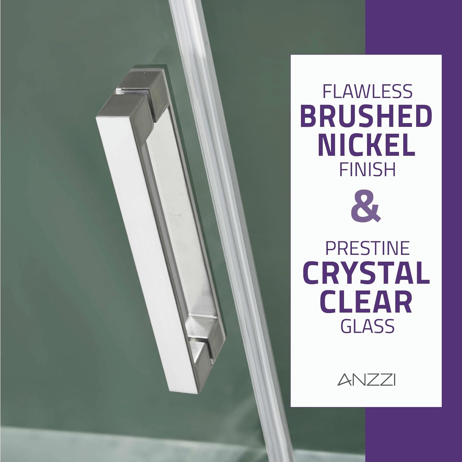 ANZZI 76" x 48" Frameless Shower Door in Brushed Nickel, Rhodes Water Repellent Glass Shower Door with Seal Strip Handle Parts, Easy Glide Rollers Sliding Shower Door (SD-FRLS05701BN)