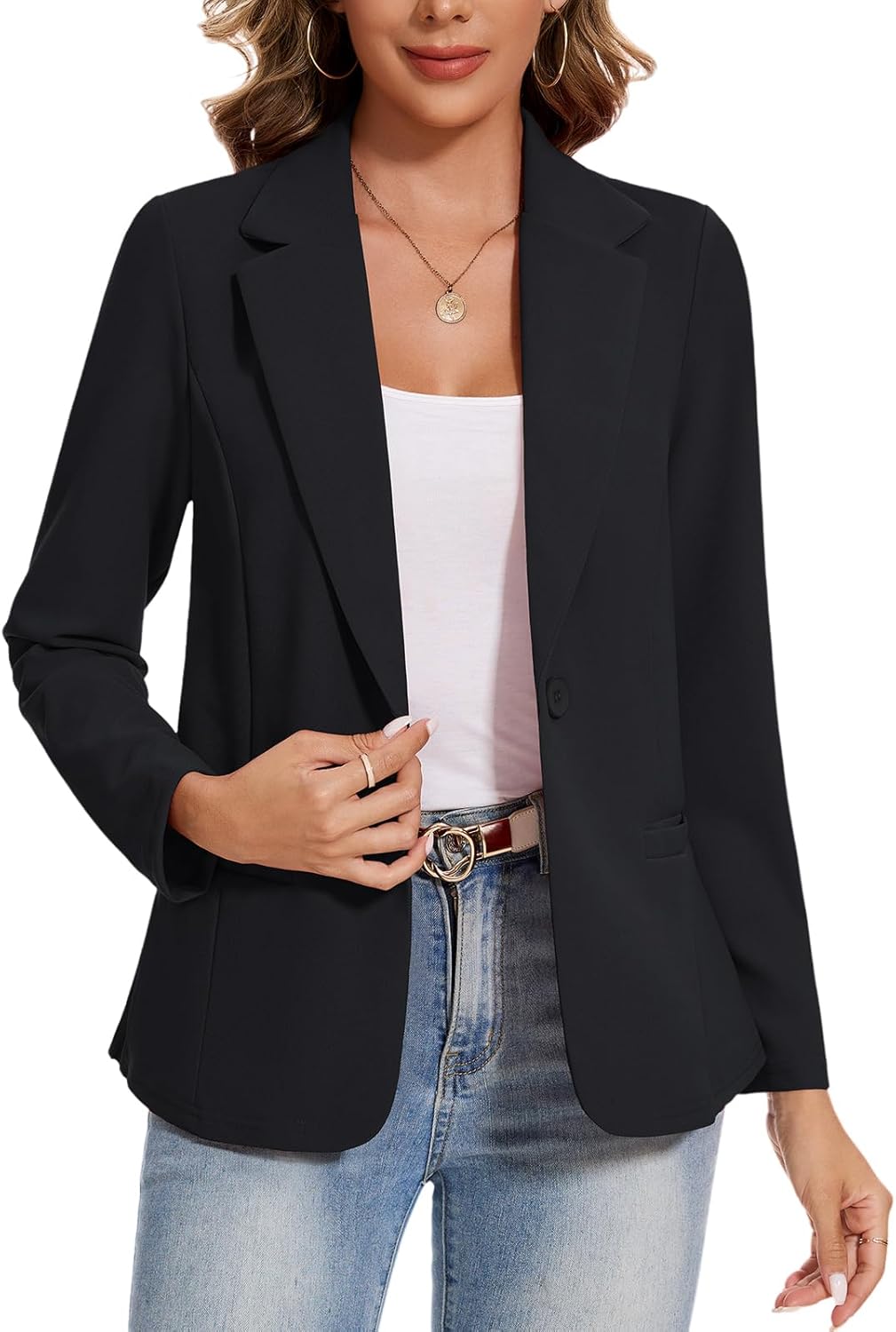 Blazers for Women Long Sleeve Notched Lapel Blazer Business Casual Work Office Suit Jackets with Pockets - Image 4
