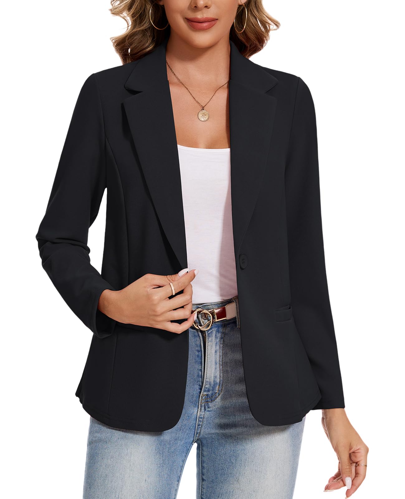 MINTLIMIT Womens Casual Blazers Notched Lapel One Button Suit Jacket Blazer Work Office Long Sleeve Blazer with Pockets