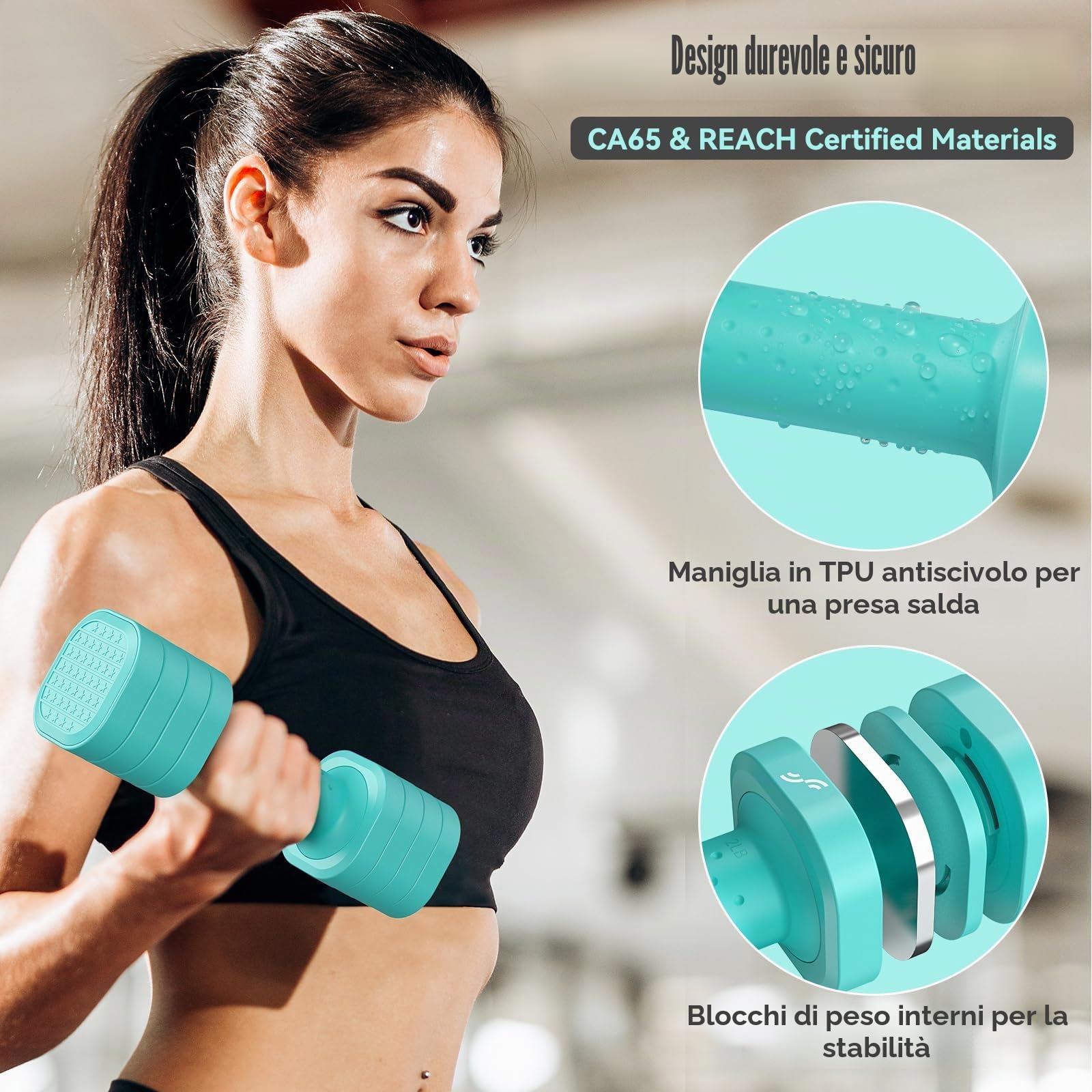 Sportneer Set di manubri da donna, regolabili, da 0,9 a 2,3 kg, set di manubri 4 in 1, pesi compatti per donne, casa, palestra, allenamento fitness (blu)