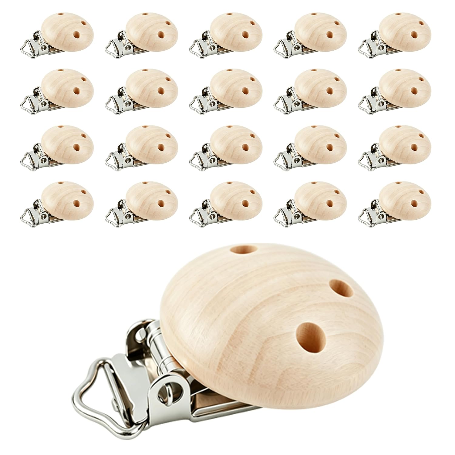 20 Pack Wooden Pacifier Clip Suspender Clips