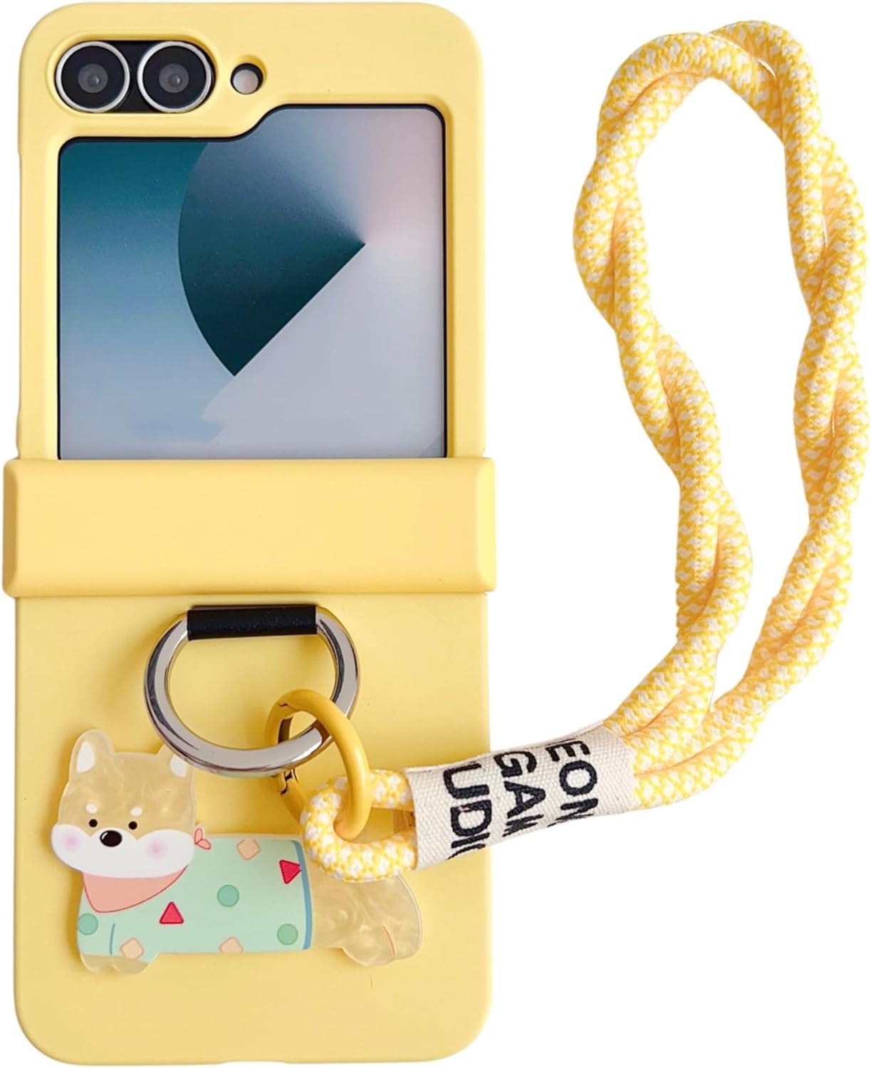 Coque galaxy z flip 6 – Casevita Coque mignonne compatible avec Samsung Galaxy Z Flip 6 avec anneau de suspension, motif de dessin animé amusant, coque de protection antichoc pour Z Flip 6 pour femme, jaune