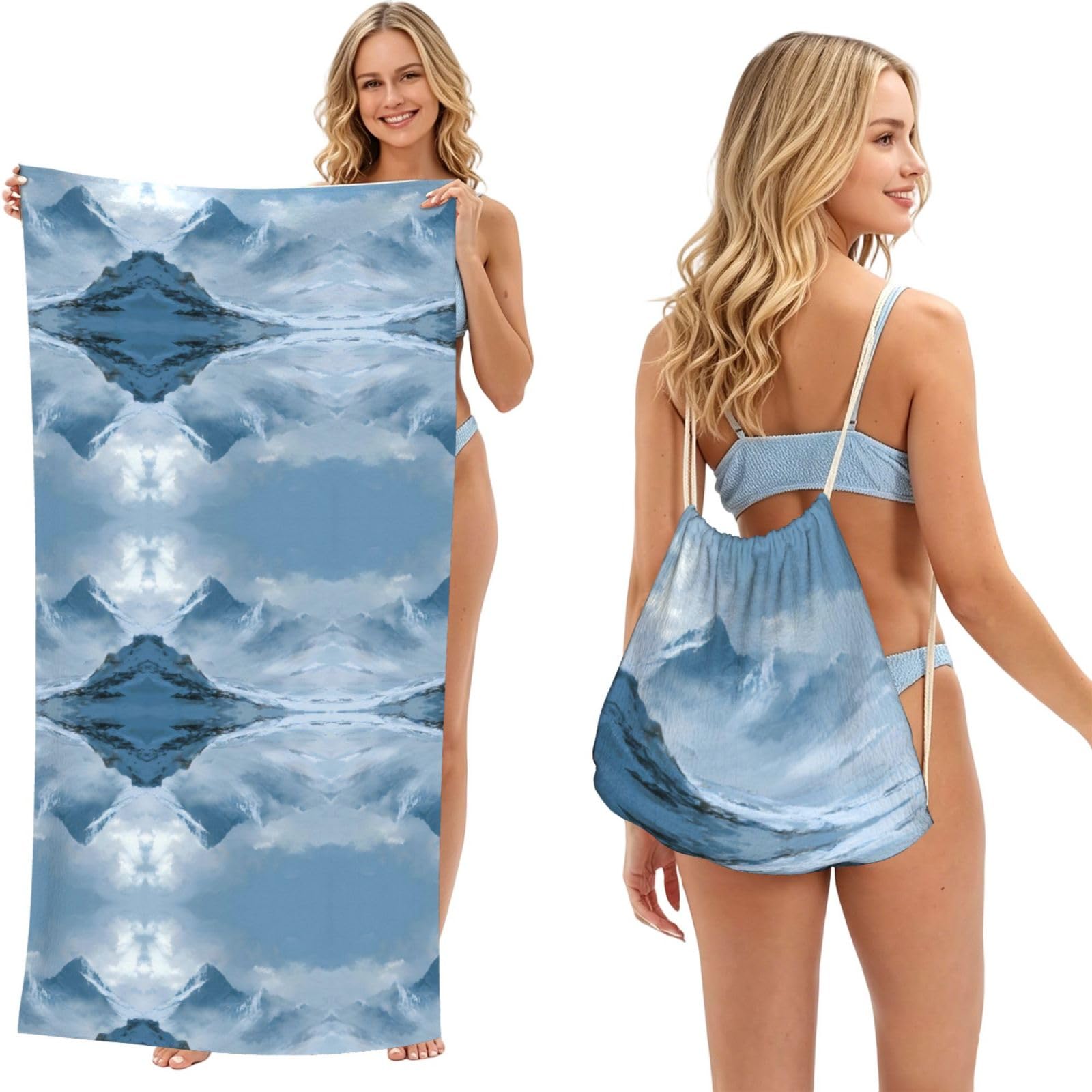 Serviette de plage montagne imprimée drap de bain léger pour vacances d'été et natation