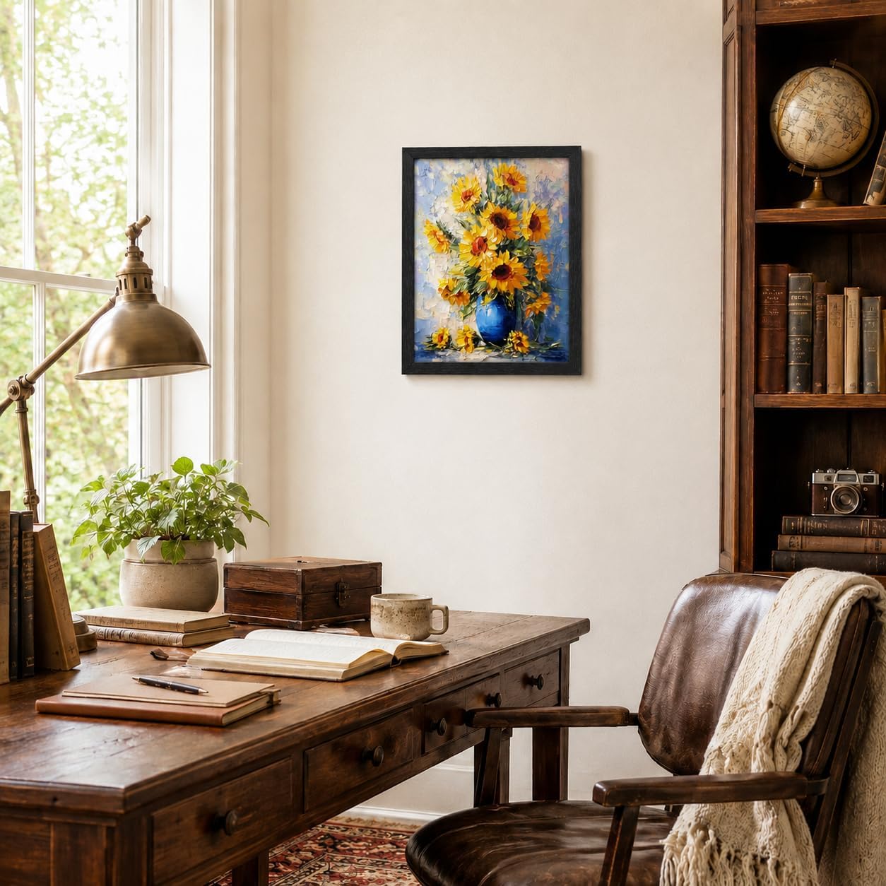 Canvas Wall Art Sunflowers Framed Impressionist Flower Artwork 16x24 Inch