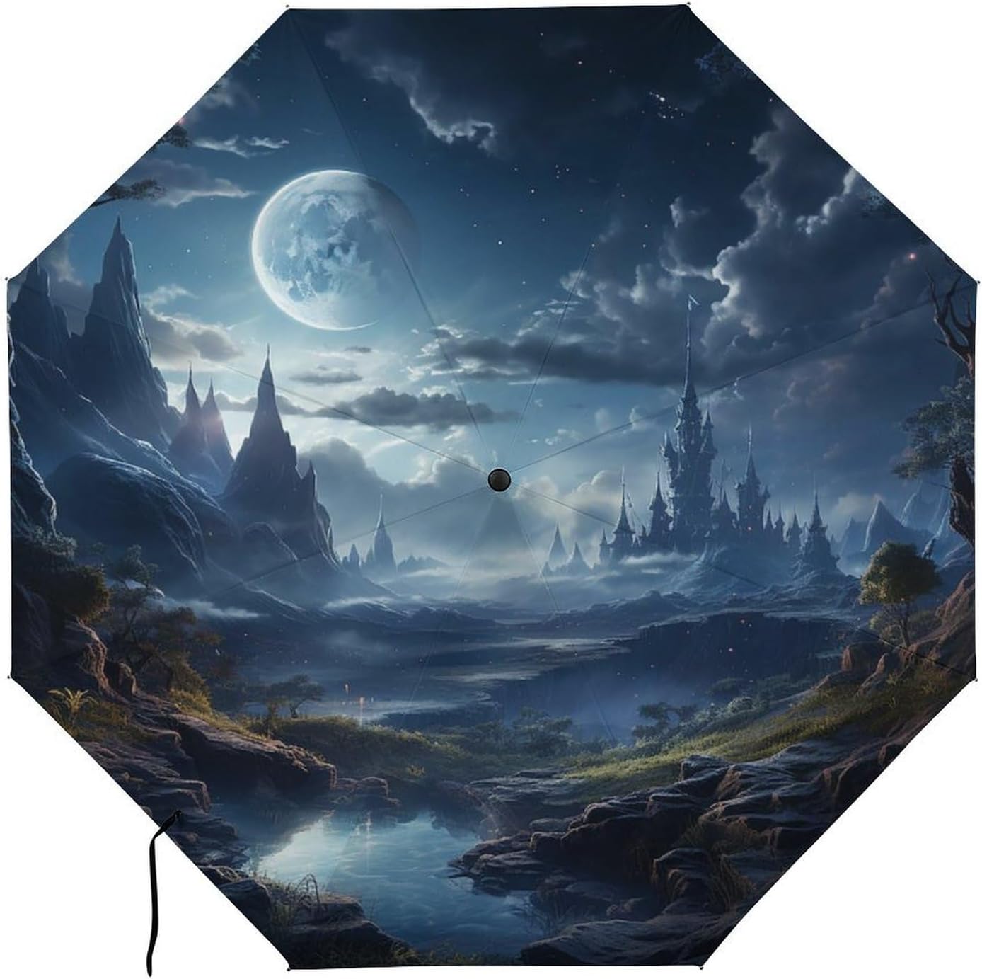 Moon And Sky Umbrella for Rain Golf Umbrella | 43.3 inch Travel Portable Automatic Folding Umbrella for Rain Lightweight Travel Umbrella for Women Men