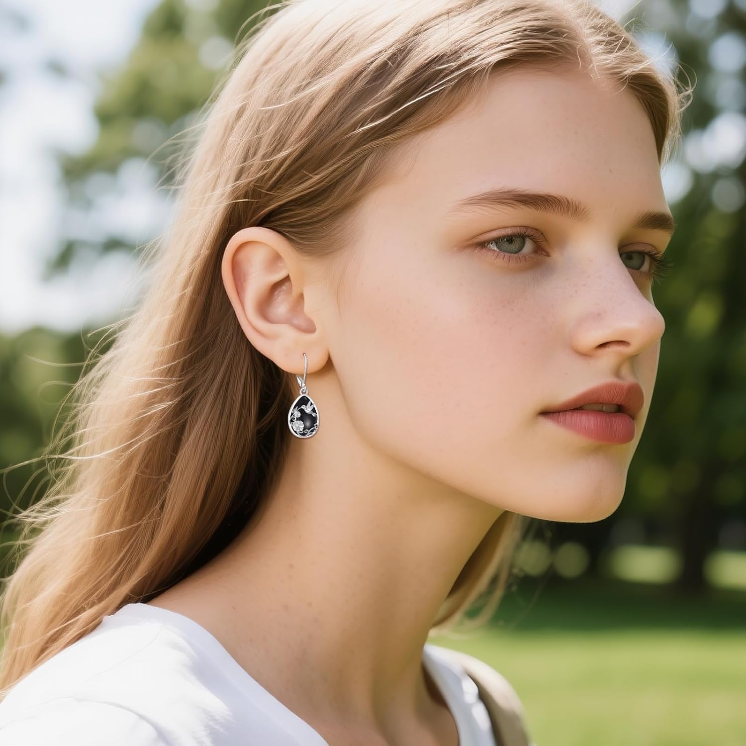 KQF Hummingbird Earrings 925 Sterling Silver Black Onyx Earrings Filigree Hummingbird Jewelry Gifts for Women - Image 2