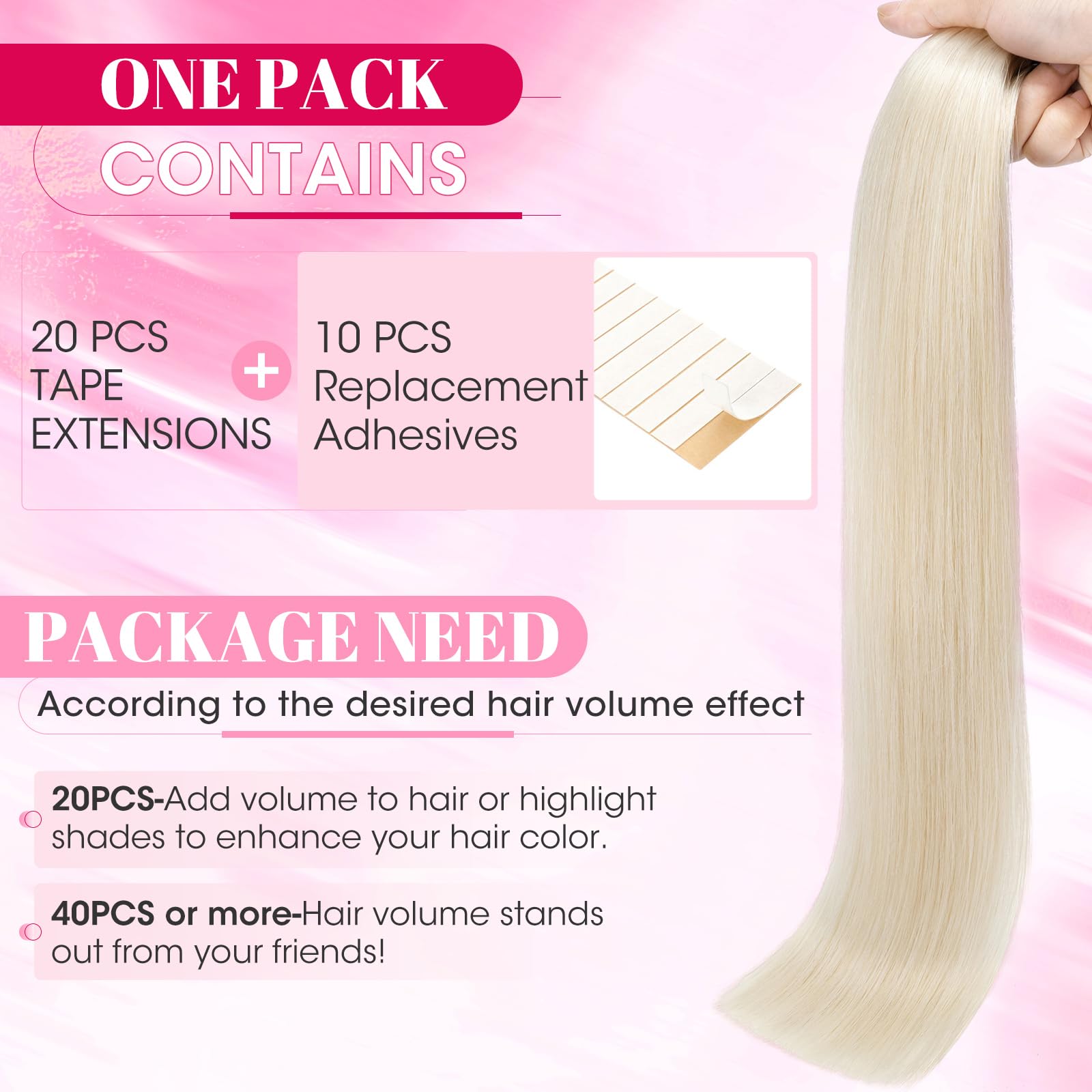 MY-LADY Extensiones Adhesivas Pelo Natural 20pcs 30 cm 30g Blanquecino Blanco Extensiones de Cabello Humano Tape de Pelo Remy Invisible (#70)