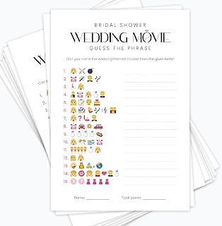 Wedding Movie Pictionary Game Cards for Bridal Shower, 35 Cards with Answer Key, 4.7 x 6.7 inches, Premium Card Stock