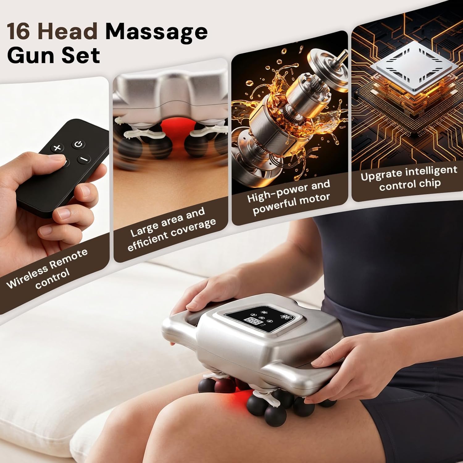 16 Head Massage Gun Deep Tissue, Back Massager for Pain Relief Deep Tissue, 9 Modes & 99 Intensities, Percussion Massage Gun (Bronze Black‌)