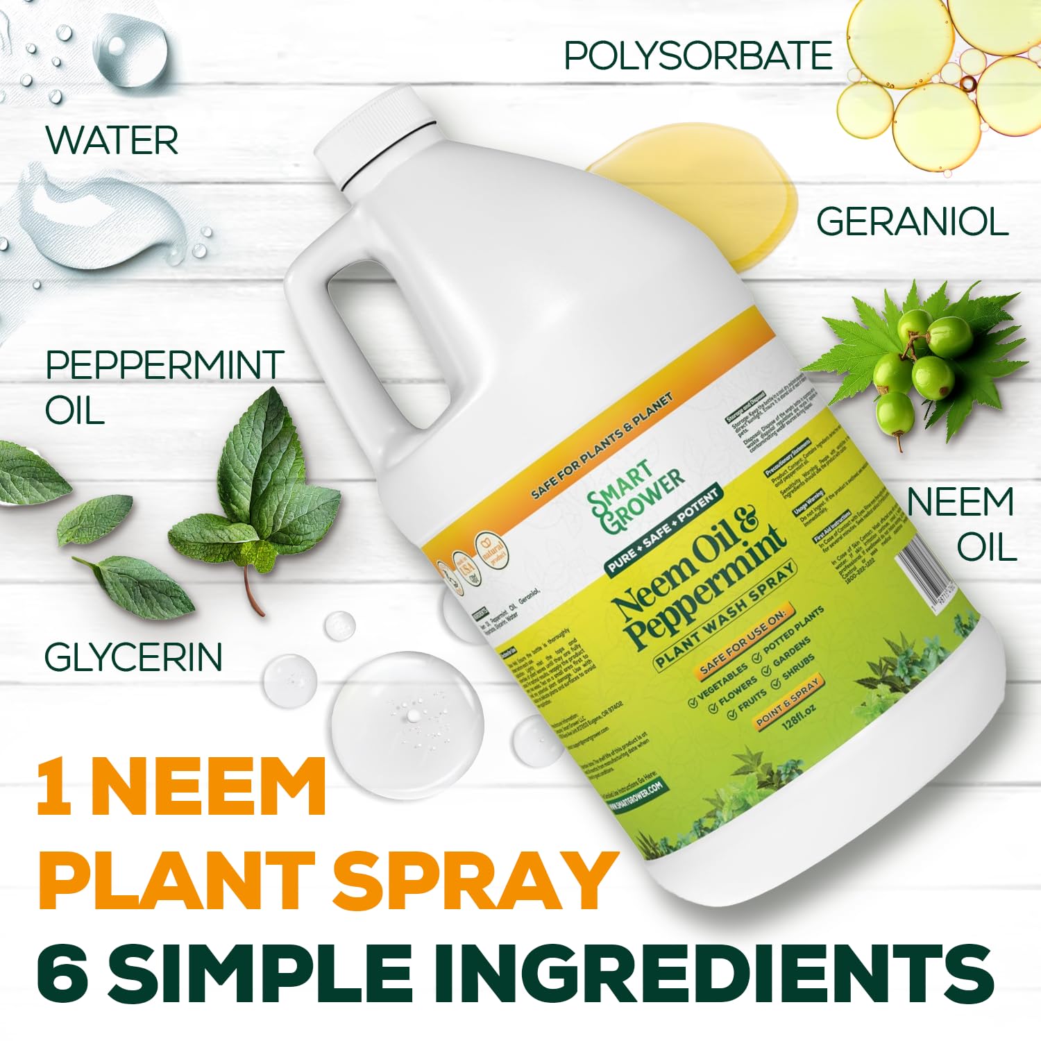 Spray de aceite de neem para plantas con aceite de menta, plantas de interior y exterior, 128 onzas | Lavado natural para plantas, repuesto listo para usar, Smart Grower