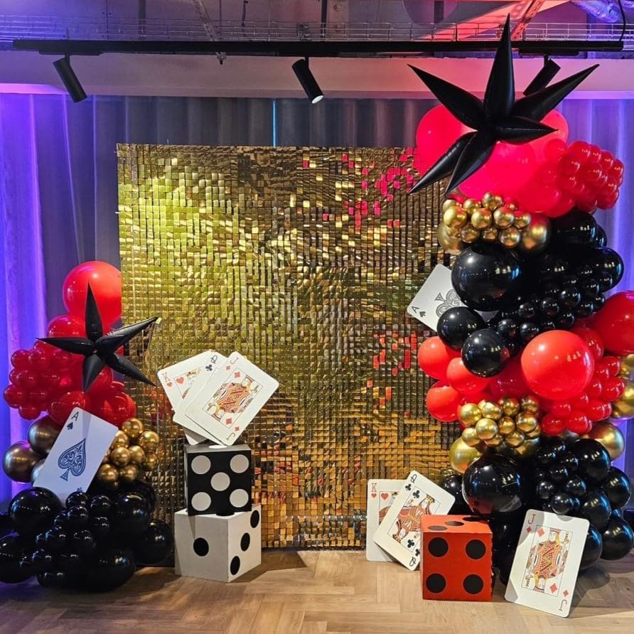 Image of HILAVO Red Black and Gold Balloons, 60Pcs 12 Inch Red and Black Gold Party Balloons Casino Vegas Latex Balloons for Movies Night Graduation Halloween New Year Birthday Party Decorations