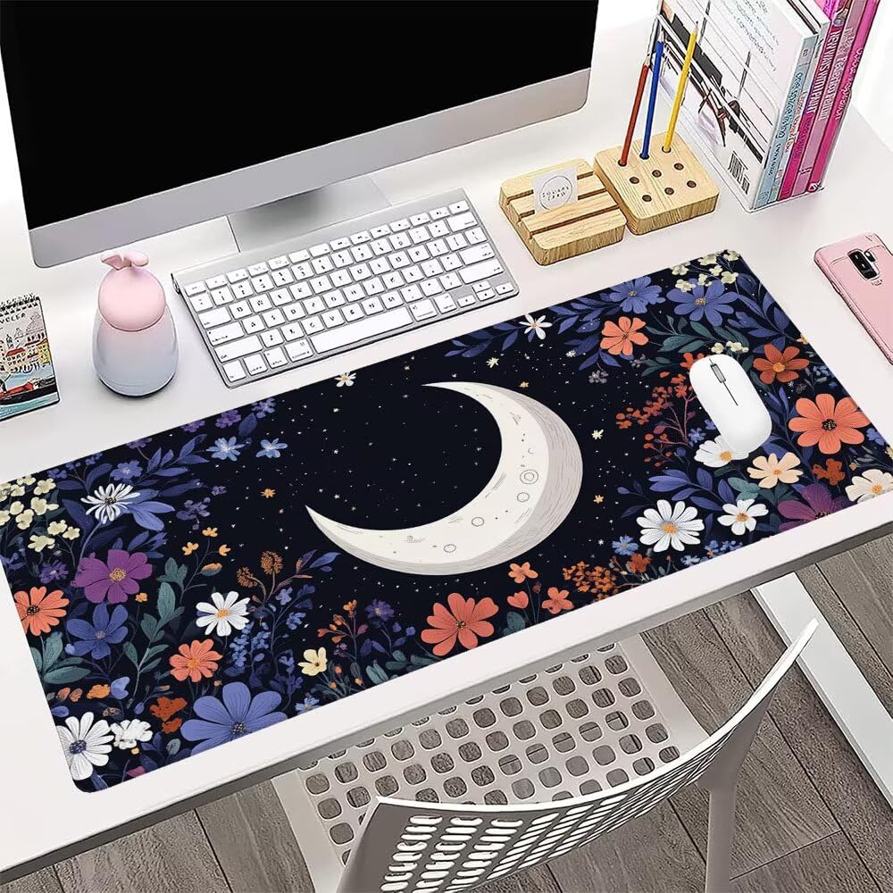 Tappetino Mouse Gaming xxl Accessori Scrivania Ufficio Nero Luna Grande Tappetino Mouse e Tastiera Sottomano da Scrivania, Gaming Accessori pc 1200x600x3mm Base Antiscivolo, per PC Gamer Laptop d-520