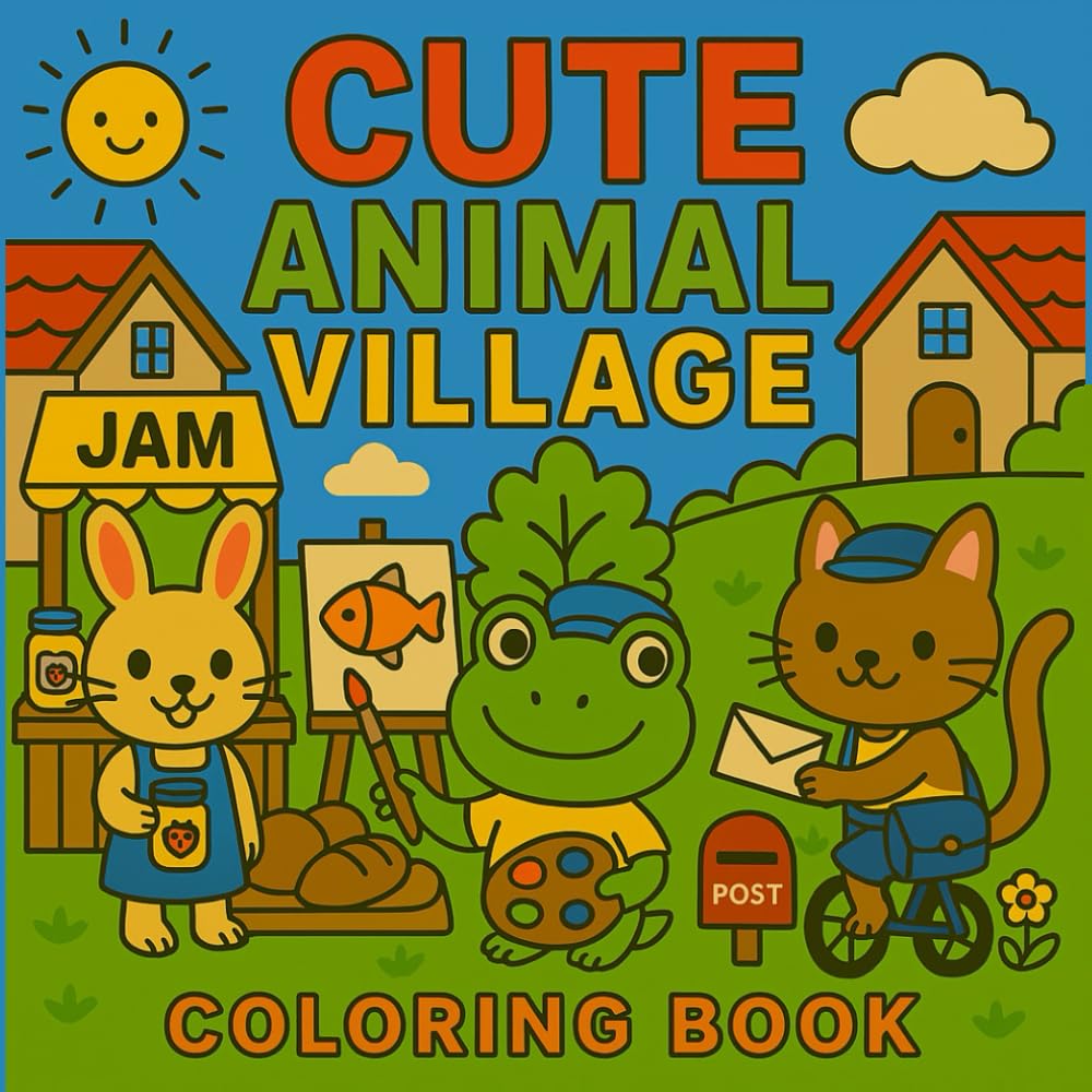 CUTE ANIMAL VILLAGE Coloring Book: Adorable Animals & Cozy Scenes for Kids, Adults & Stress Relief Fun (Whimsical Animal Coloring Series)