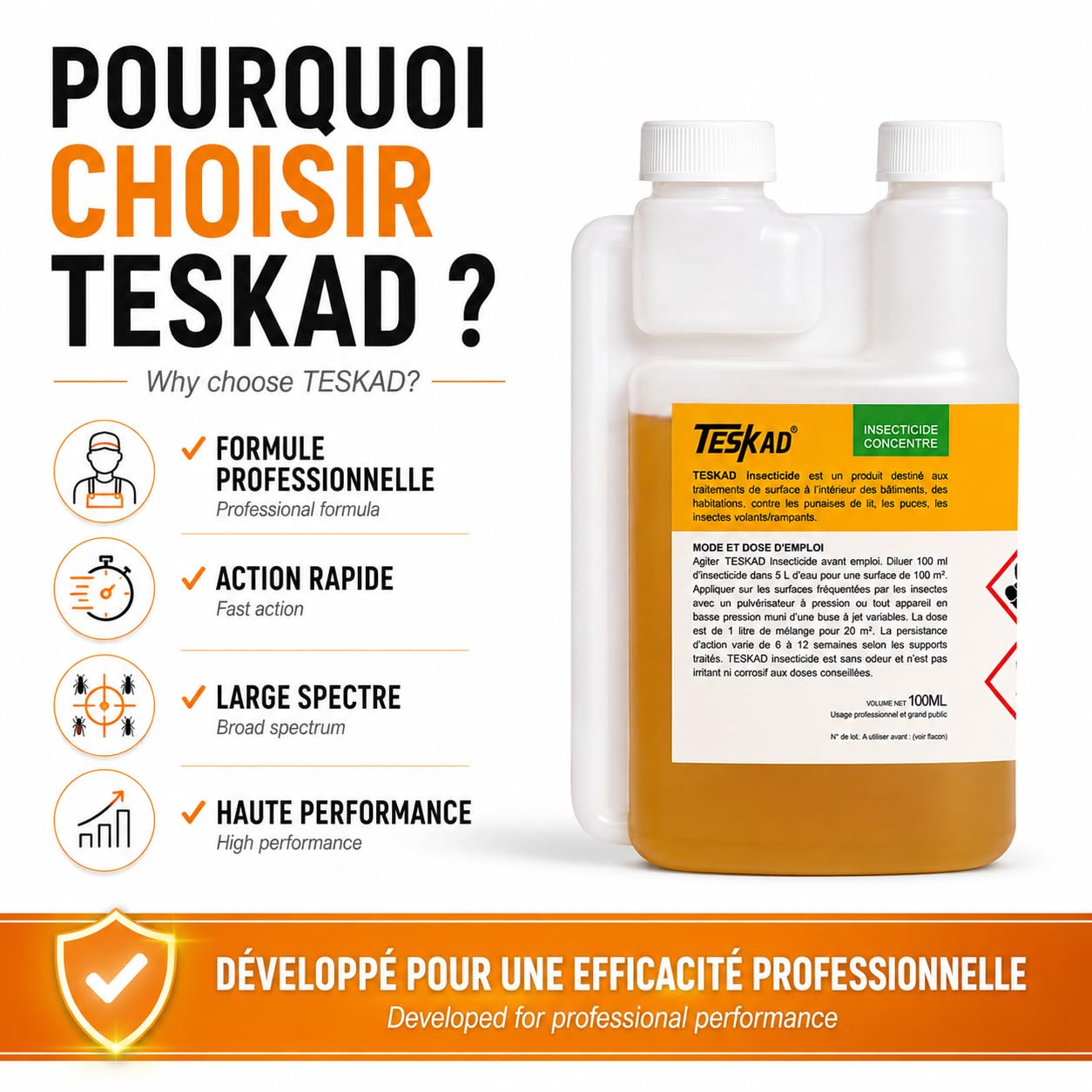 Insecticide Ultra Concentré 100 ml – Formule Puissante à Diluer – Action Choc Contre Punaises de Lit, Insectes Rampants et Volants