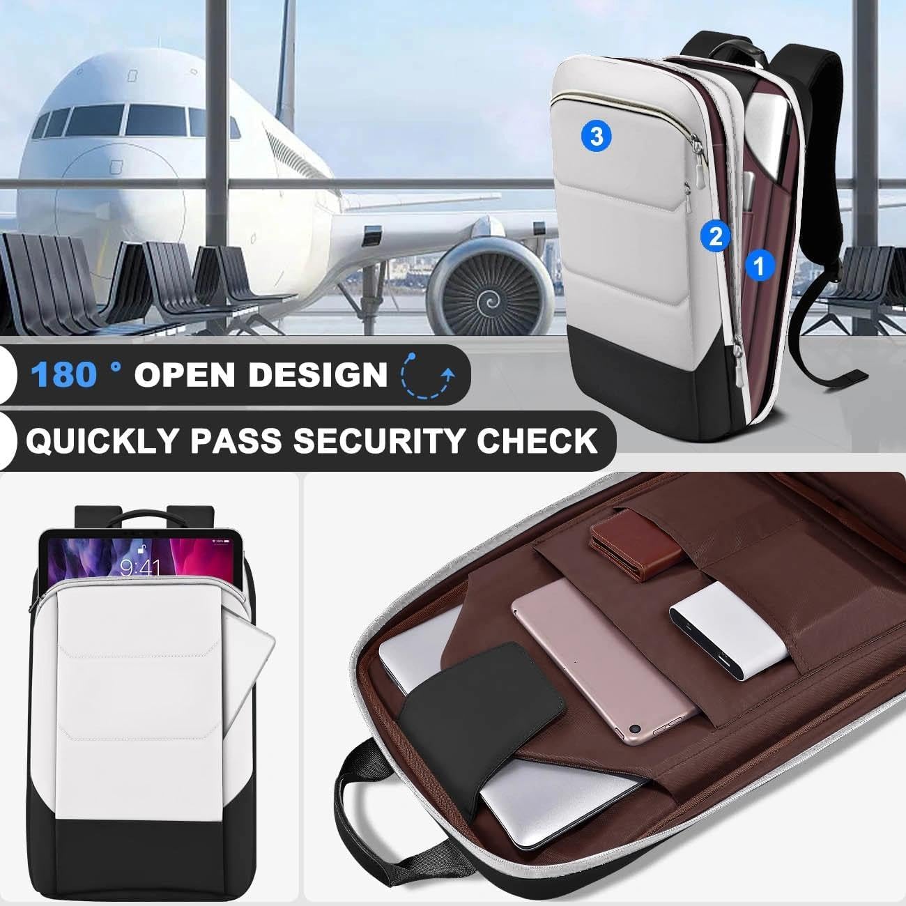 ZINZ Laptop Backpack 17.3 Inch Business Travel Backpack, Water Resistant Large Daypack Bag for Men Women - Black White