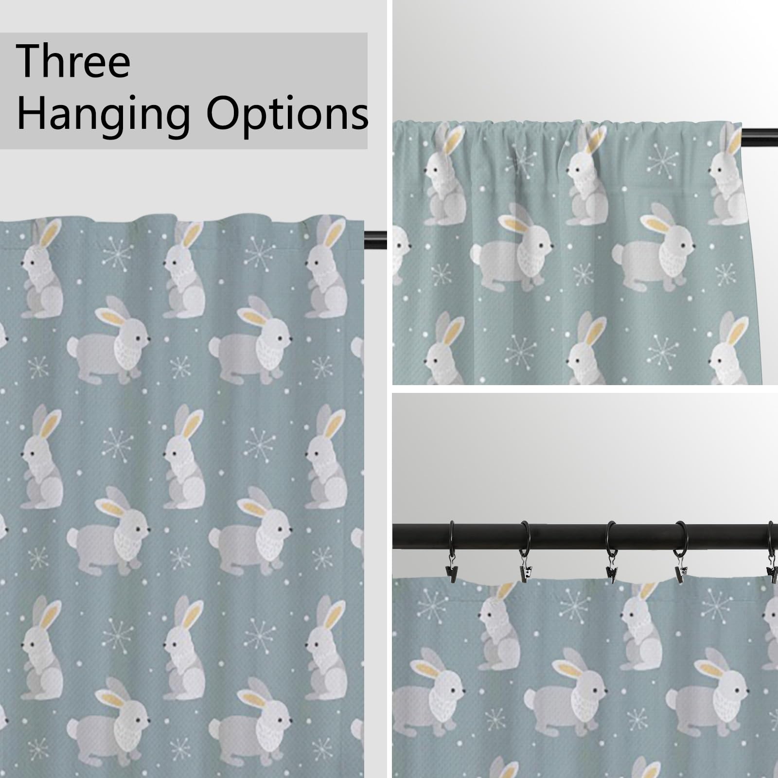 Cortinas para sala de estar Conejo Cortinas con dibujos de animales Cortina para habitación de bebé Vacaciones Año nuevo Feliz Navidad Panel de cortina Bolsillo para varilla 117x229cm 2 piezas
