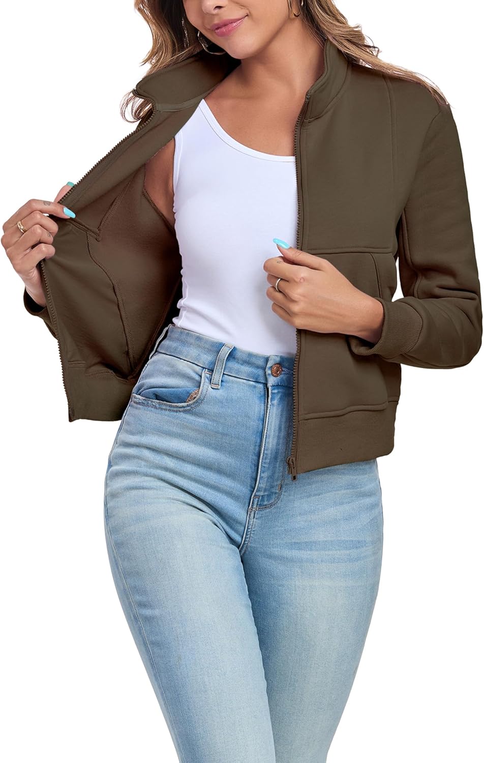 Women's Full Zip Up Sweatshirts Fleece Jackets Stand Collar Long Sleeve Casual Outwear Fuzzy Warm Coat with Pocket - Image 4