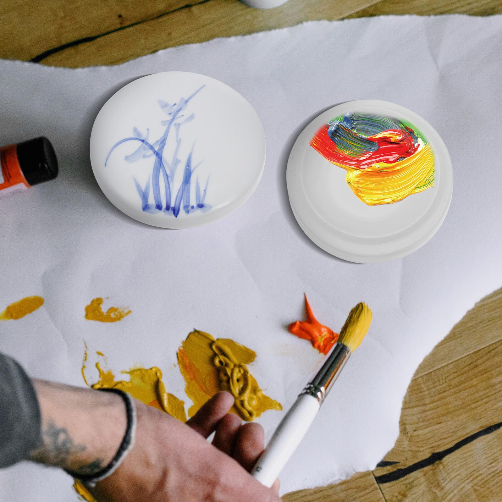 Lurrose Keramik Mischpalette mit Deckel 5 Schichten für Gouache Aquarell Farbmischen Kalligrafie