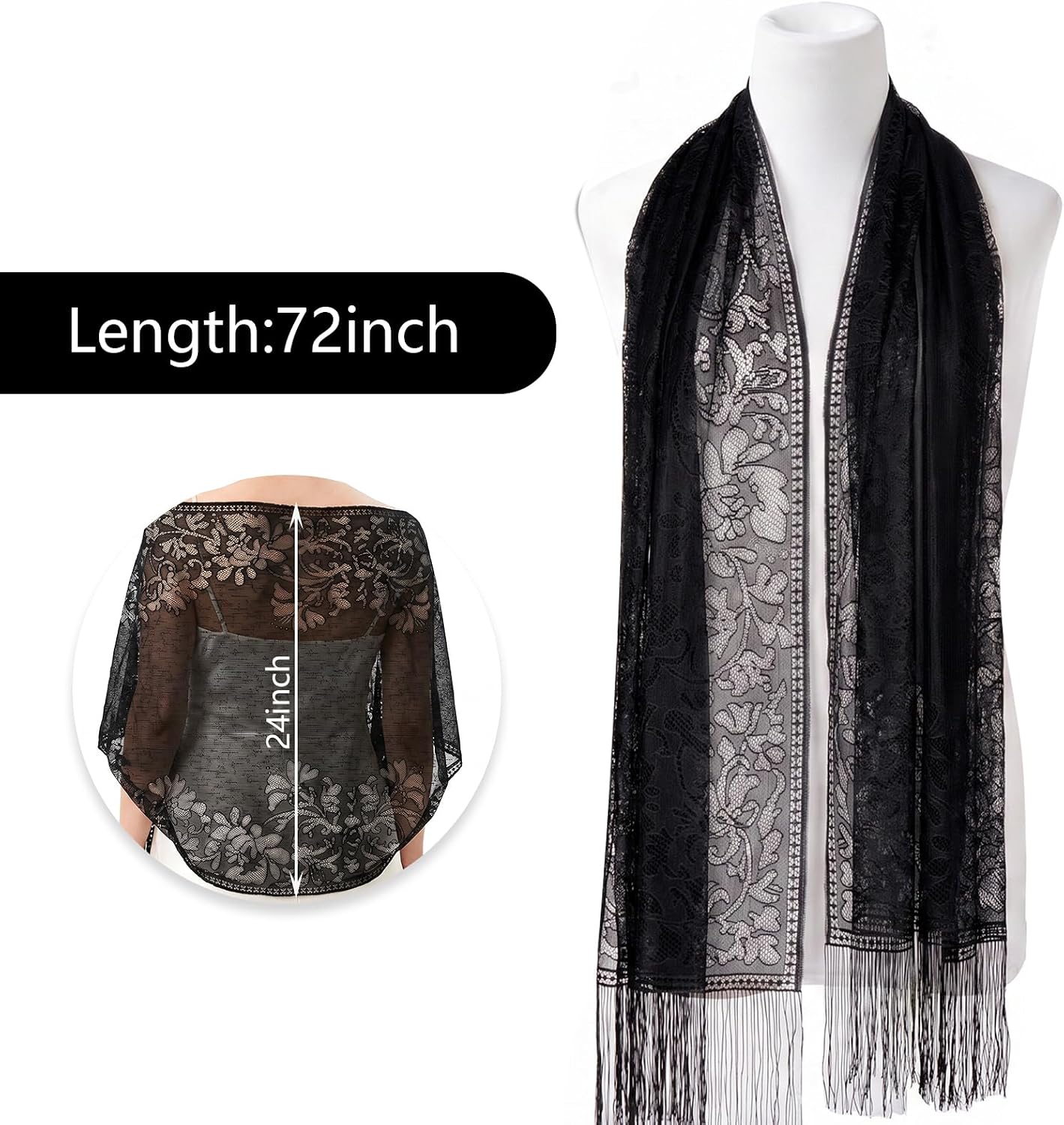 Sucrain Lace Floral Shawls and Wraps Elegant Soft Scarf Sheer Mesh Shawls Wraps for Women Evening Dresses Wedding Party