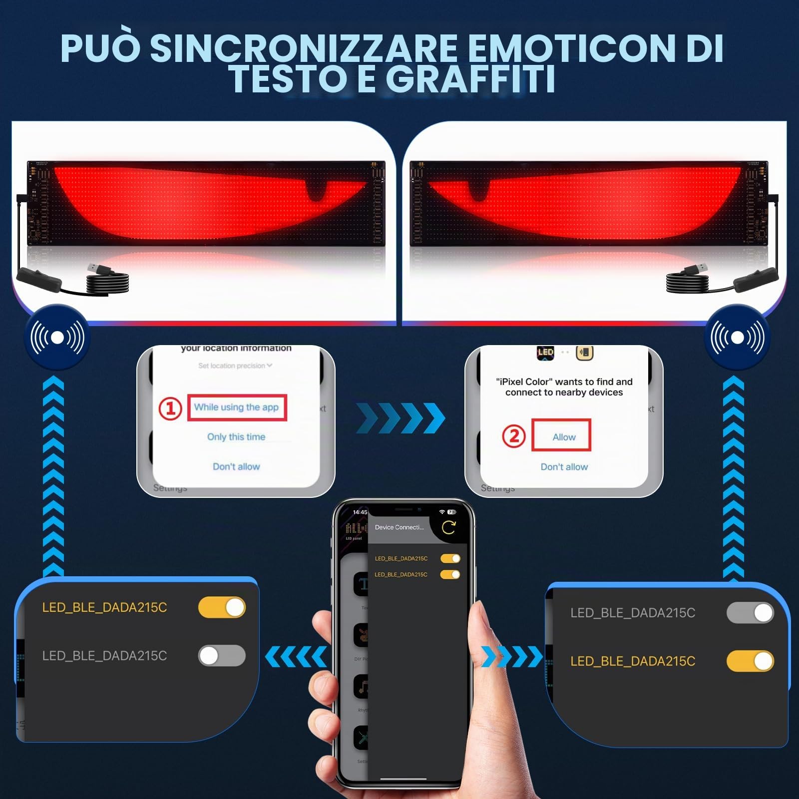 2 Pezzi Occhi LED Flessibili per Auto, 37,3 cm Occhi del Diavolo LED, Display LED Programmabile con App e Telecomando, per Parabrezza Auto, Camion, Bar, Negozio