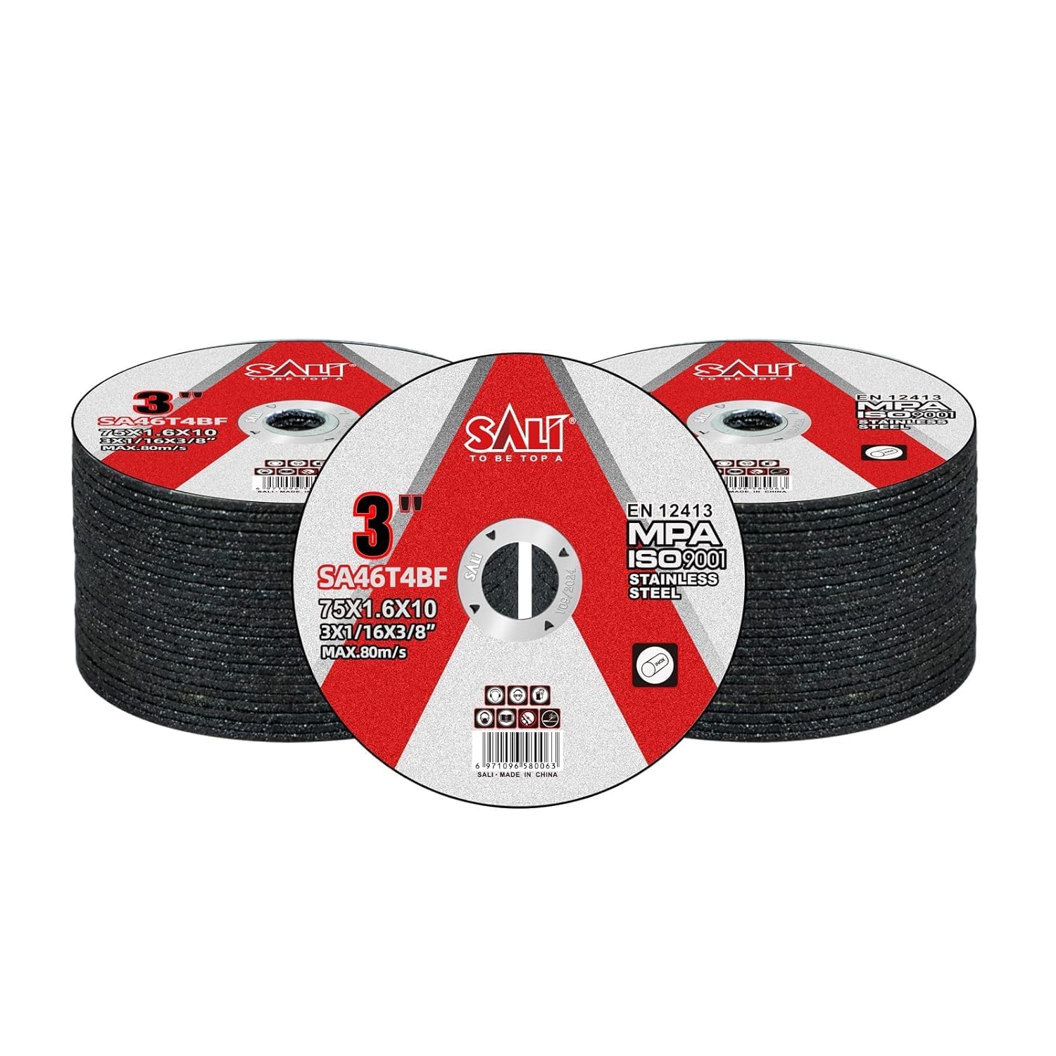 SALI 25 Pack 3 Inch Cut Off Wheels, Thin Cutting Discs 1/16" x 3/8" with Aluminum Oxide Grit, Aggressive Cutting for Metal & Stainless Steel, Compatible with Angle Grinders