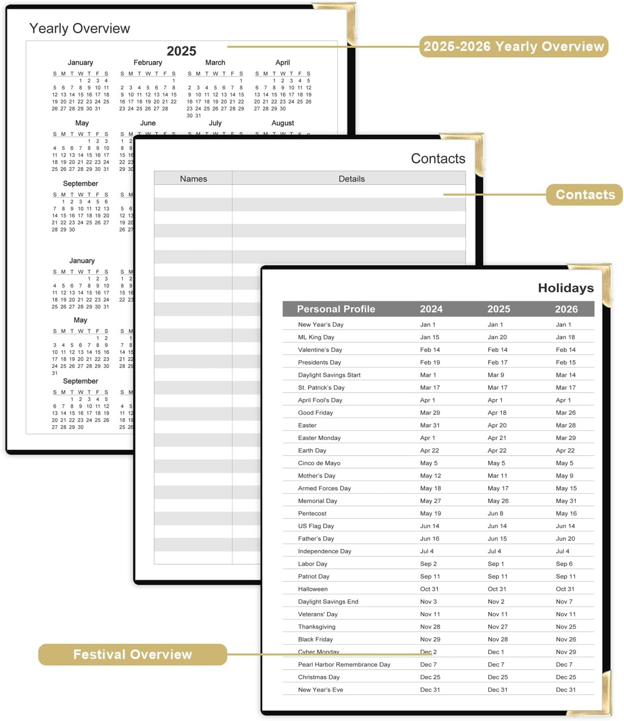 Undated Daily Monthly Planner for 2026 or Anytime - A4 To Do List with Hourly Schedule, Hardcover Spiral Bound Daily Planner to Increase Focus, Stylish School/Office Supplies, 8.5" x 11", Black