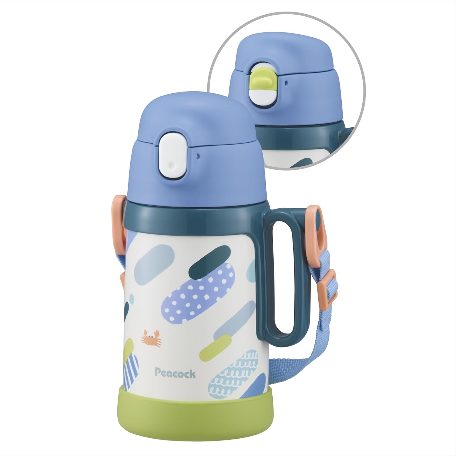 The-peacock APD-W50 KW Peacock Water Bottle, 16.2 fl oz (480 ml), 16.2 fl oz (490 ml), Cold Insulation, Straw, Direct, 2-Way Bottle, Stainless Steel, Thermos Bottle