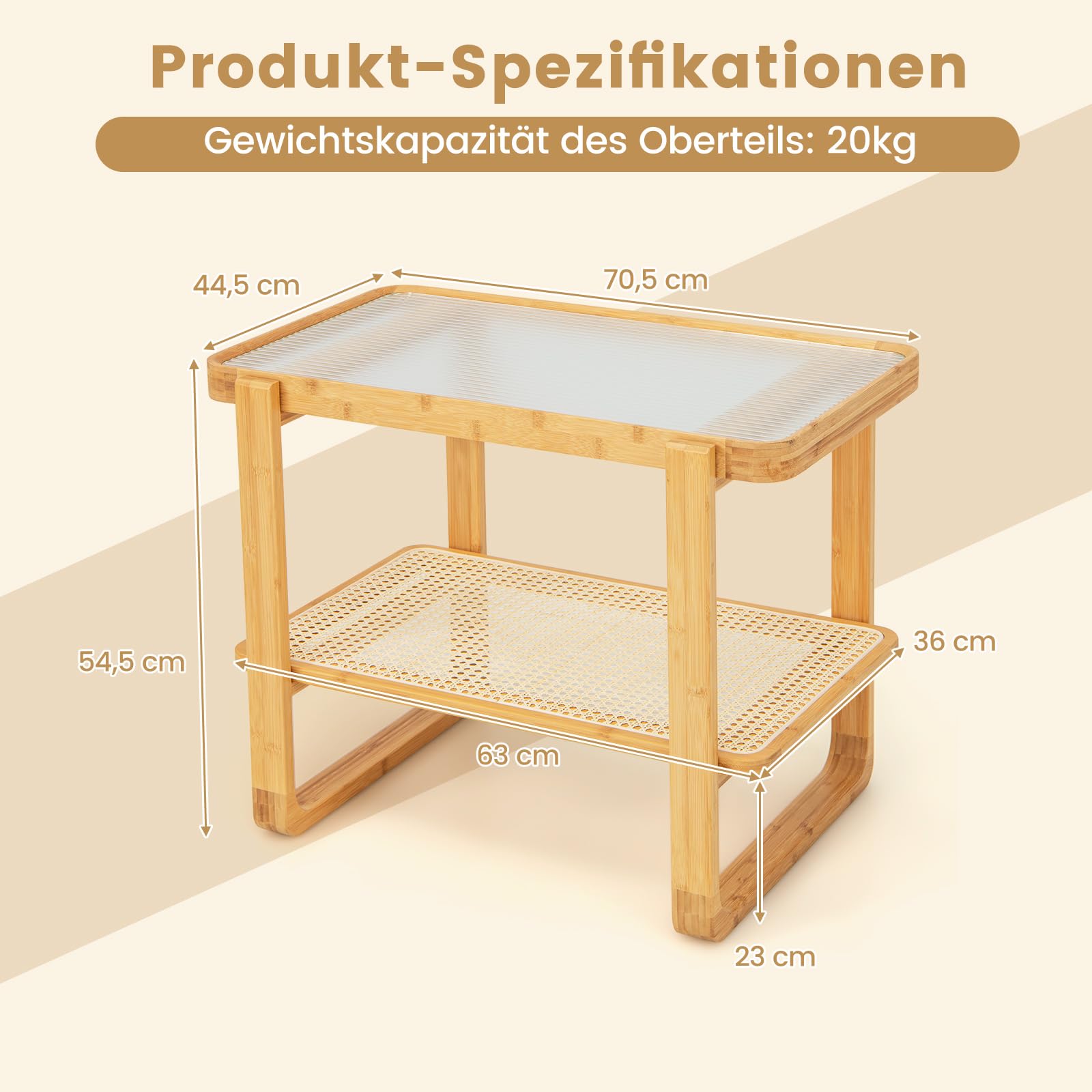 COSTWAY Stolik pomocniczy, szkło, 70,5 x 44,5 x 54,5 cm