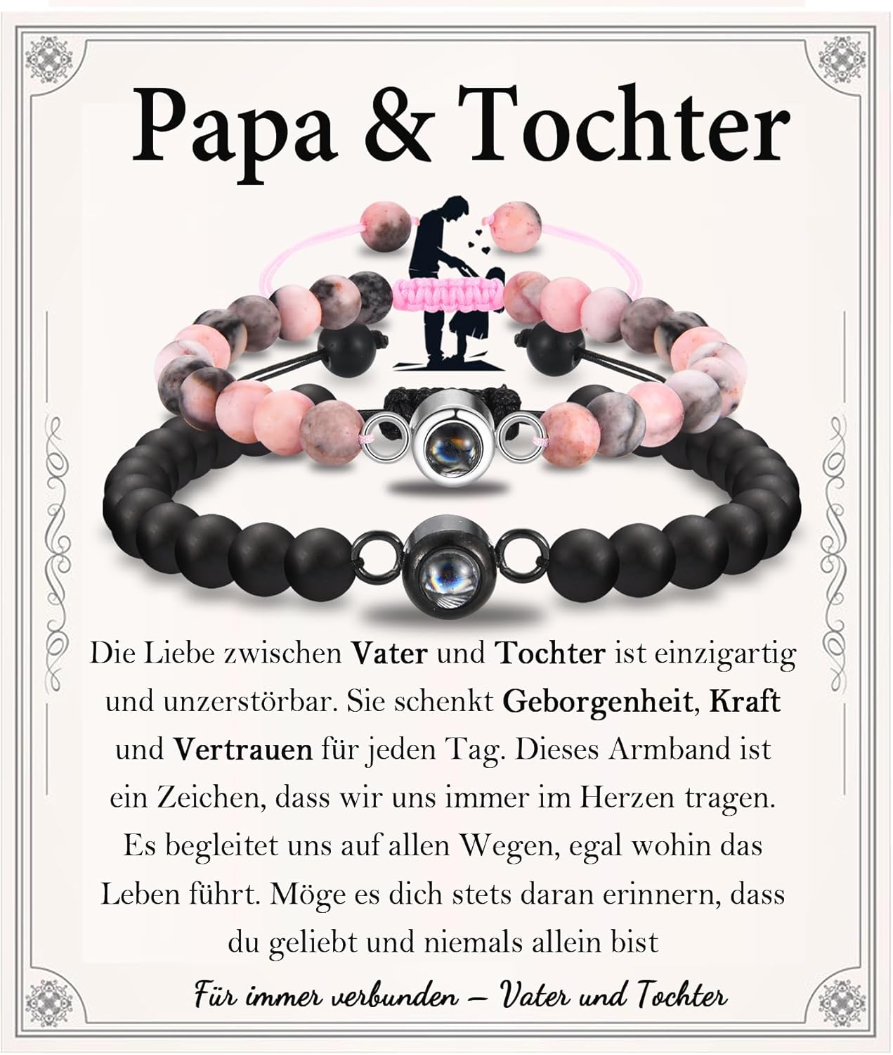 Papa Tochter Geschenk, Vater Tochter Armband Set für 2, Geschenk für Tochter zum Geburtstag Weihnachten Schulanfang Abschluss, Geschenke für Papa zum Vatertag