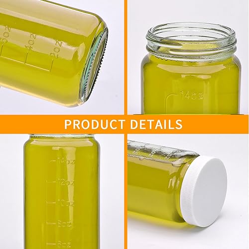 Miniatura 4 de Salzesfalls Botellas de jugo de vidrio de 16 onzas con tapas y popote, botellas de jugo reutilizables con tapas, tarros de viaje con escala, para