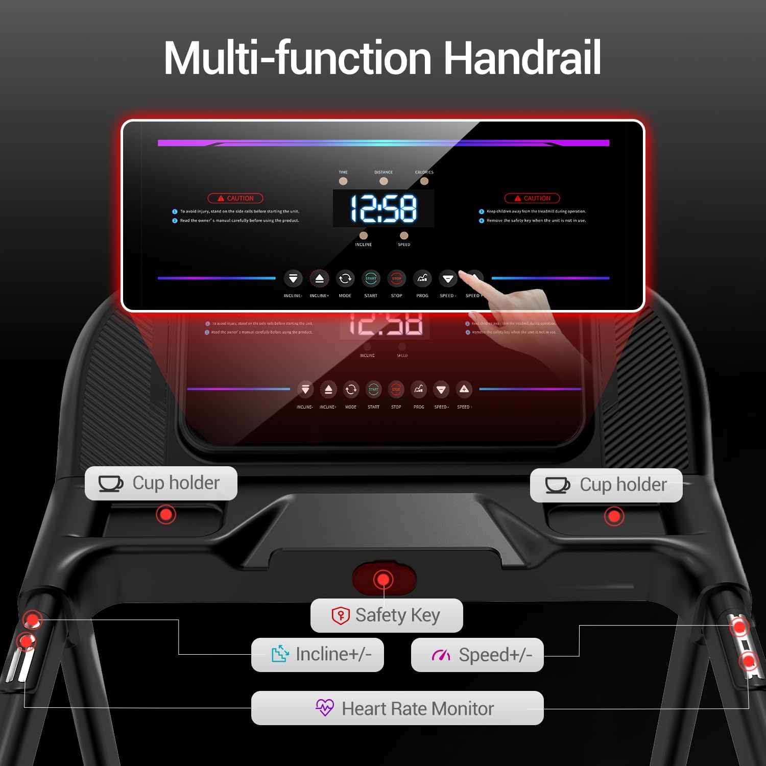 UMAY Fitness 2%-20% Auto Incline Foldable Treadmill, 4.0HP,400lb Capacity Handle Running Treadmills for Home 8.0MPH Max Speed Running Machine with Pulse Sensors