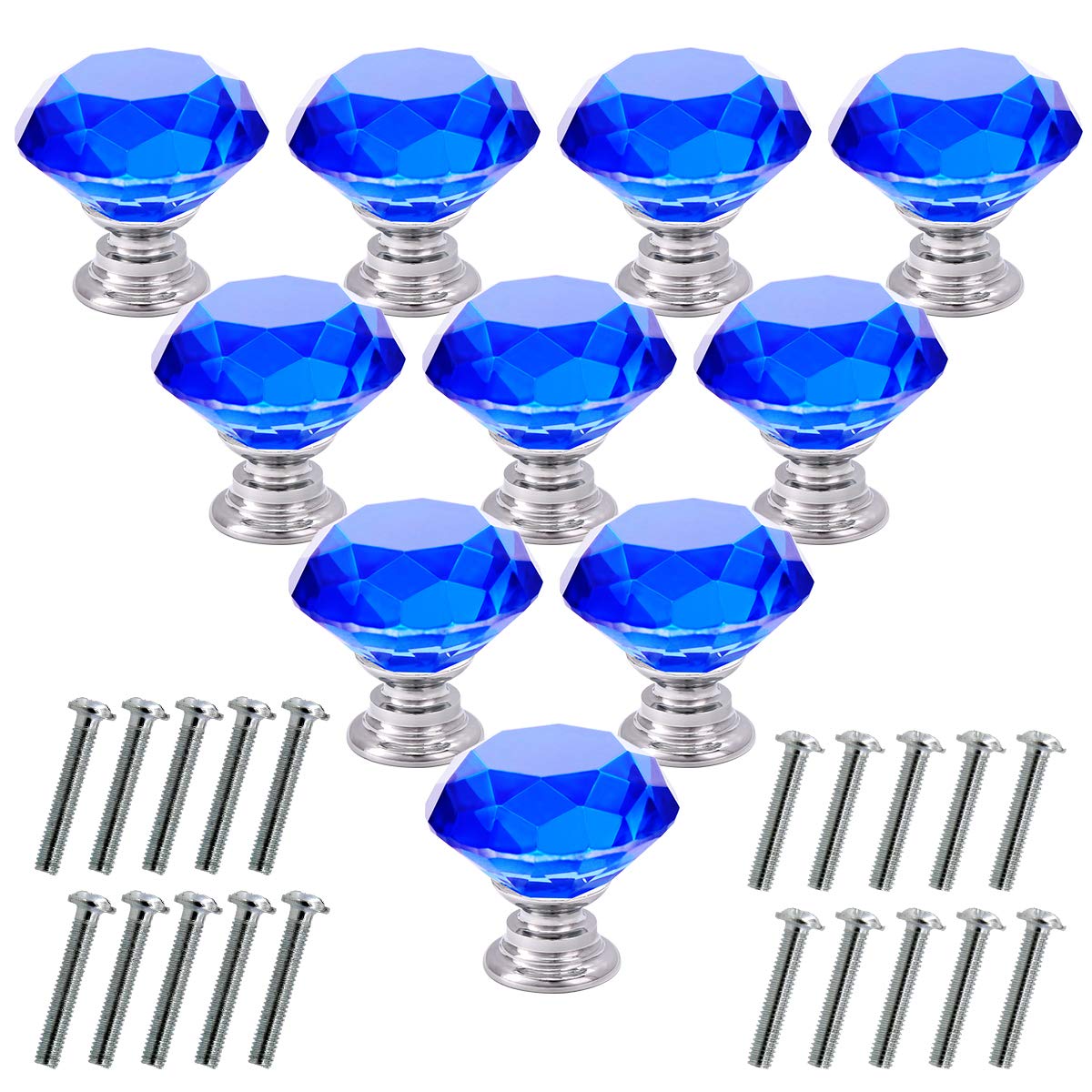 10Pcs Crystal Glass Diamond Door Knobs Cupboard Cabinet Drawer Pull Handles