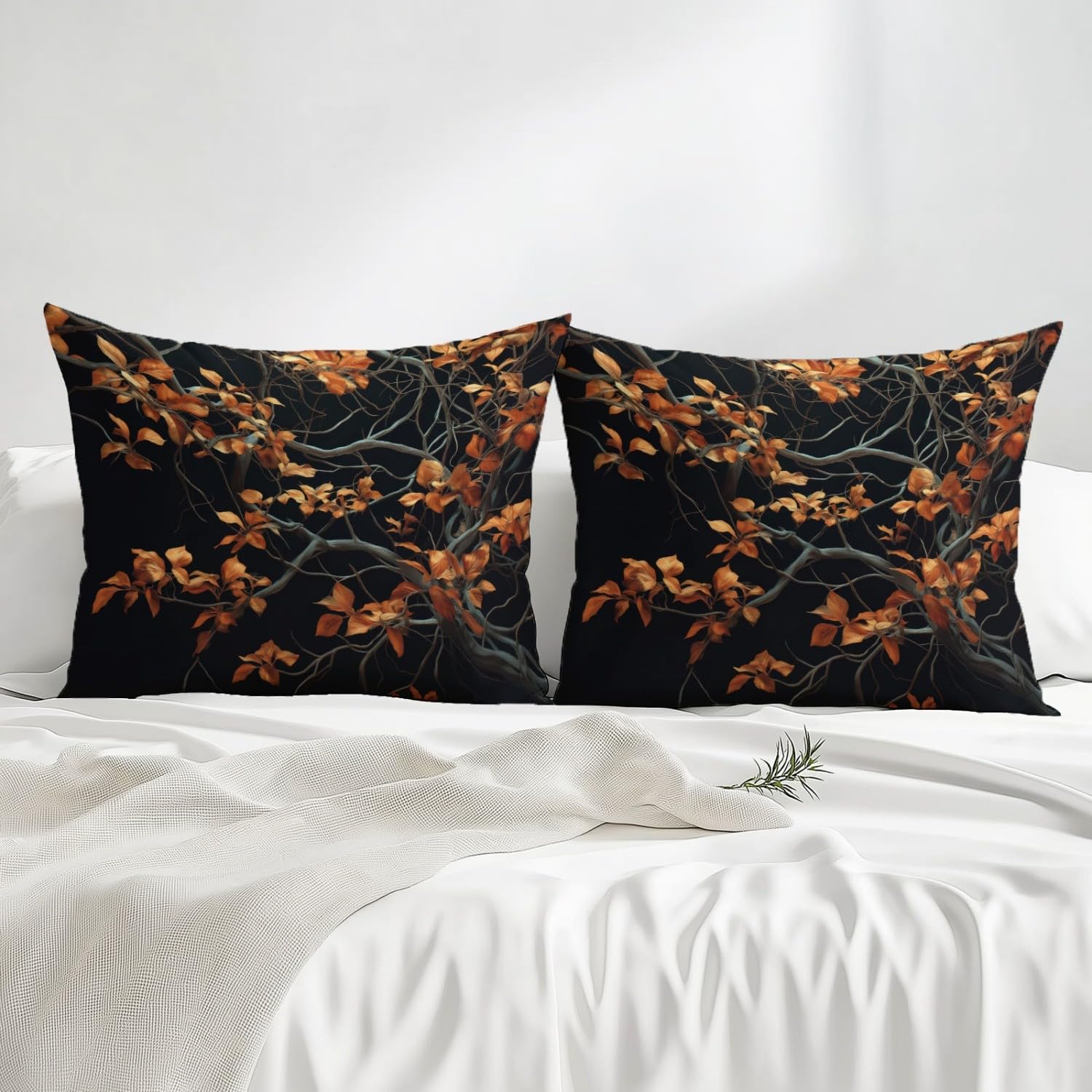 Drap Housse Set 140 x 190 cm, Respirant Résistant Drap-Housse Nature Branches Cinématographie Thème - Noir Drap de Lit Convient aux Matelas Jusqu'à 30 cm D'épaisseur