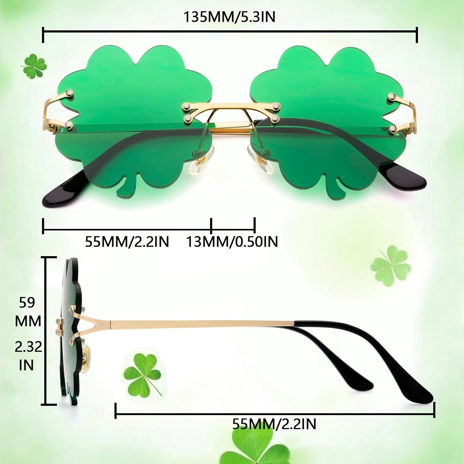 St. Patrick's Day Shamrock Sunglasses Irish Four Leaves Clover Green Glasses Lucky Leprechaun Costume Rave Party Decorations Festival Accessory - Image 3