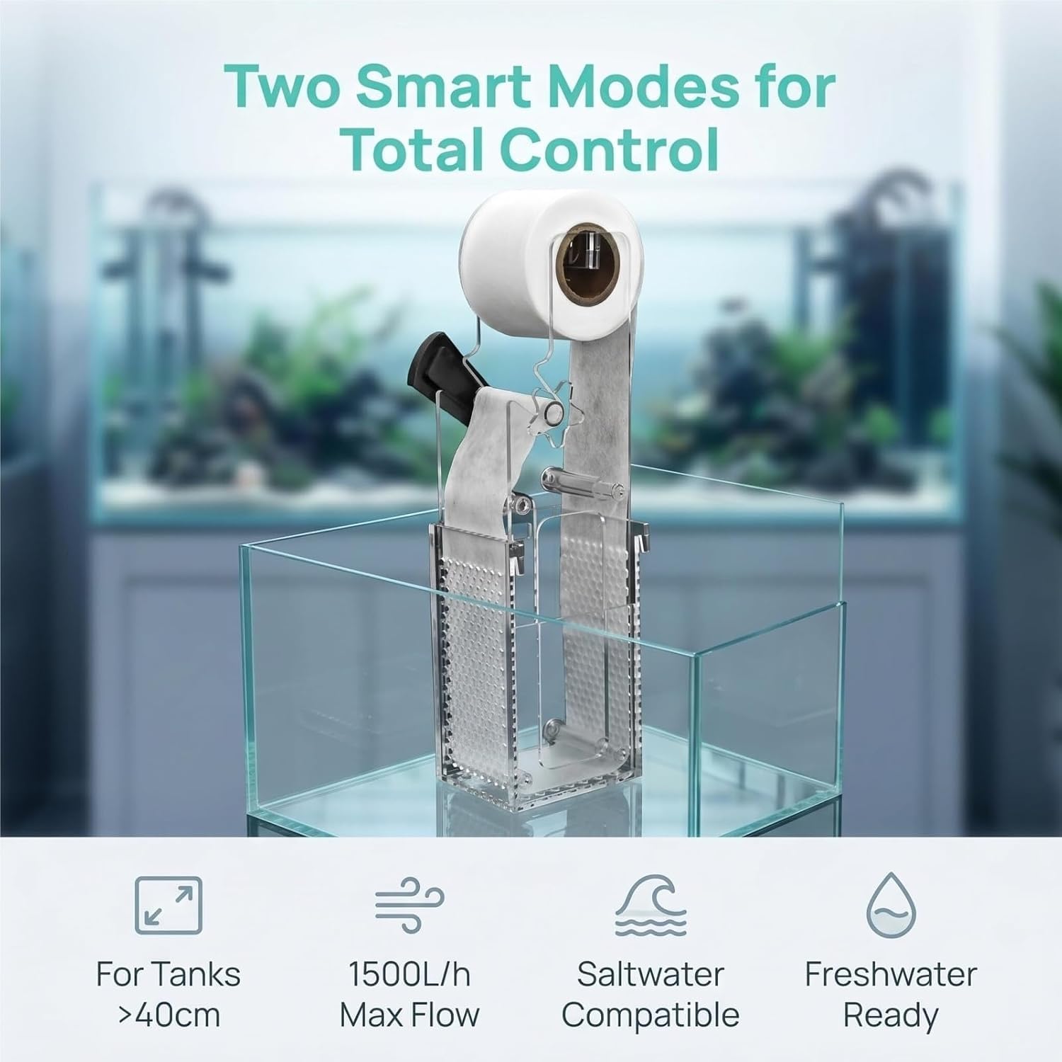 Filtro Automático para Acuario, Filtro De Rodillos De Vellón con Separación En Seco/húmedo, 2 Modos De Funcionamiento, con Sensor De Nivel De Agua, para Acuarios De Agua Salada De hasta 40 L,