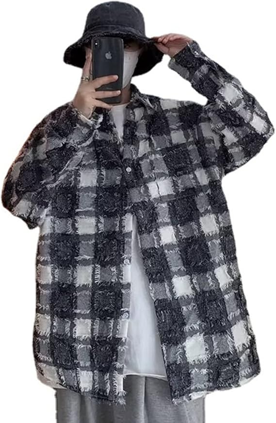 Amazon シャツ チェックシャツ メンズ 長袖 白黒 ネルシャツ 厚手 ゆったり おしゃれ ジャケット 重ね着 トップス 春秋 かっこいい 男性 シャツ 通販